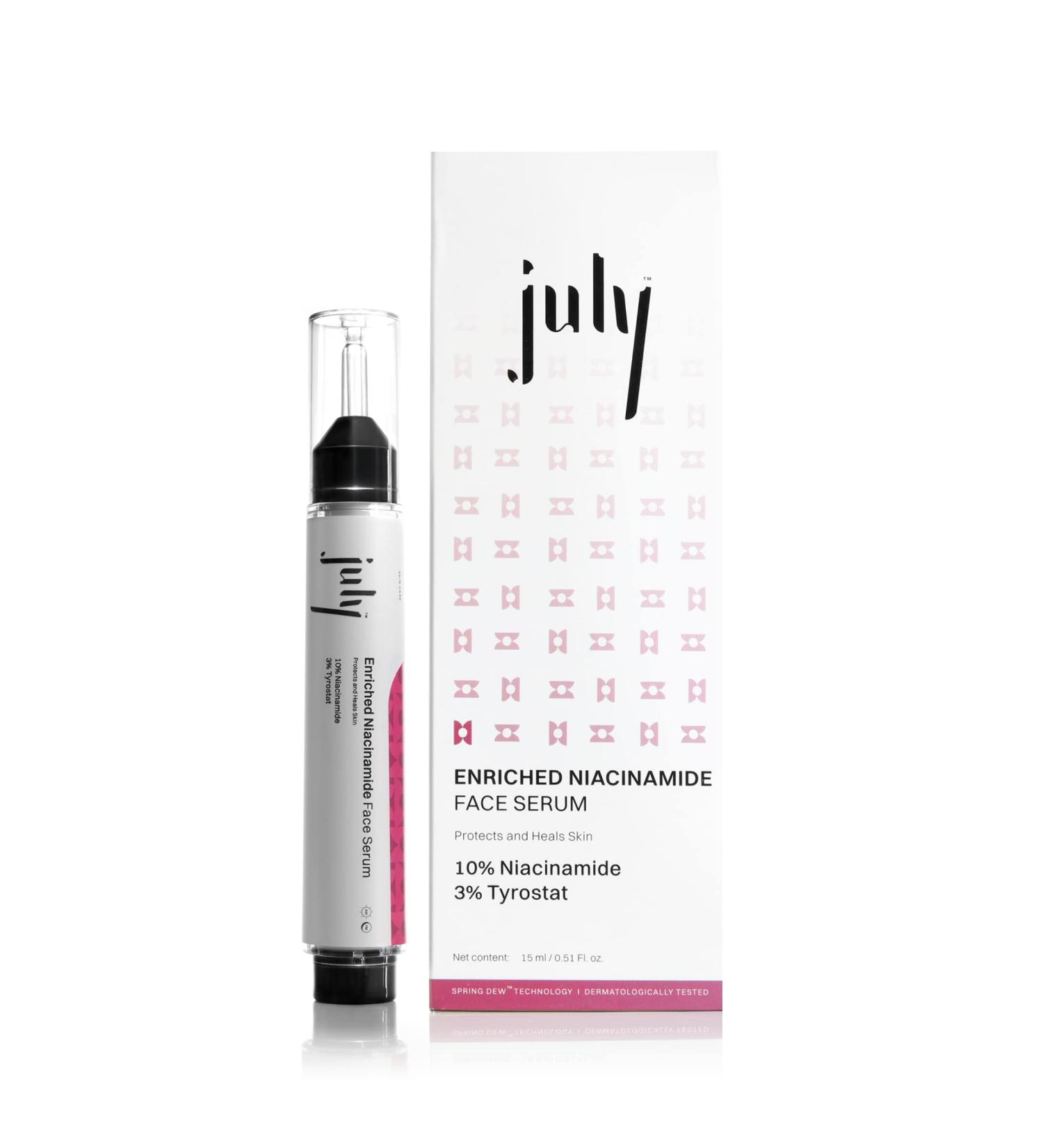 July Niacinamide Face Serum 15ml | Reduce Acne & Hyperpigmentation | Even Skin Tone | Unisex Formula with SpringDew Technology - Buy Online on GoSupps.com