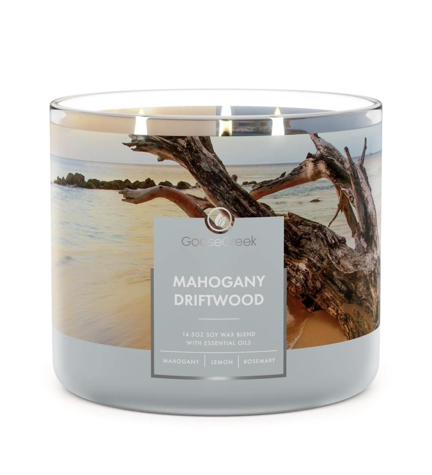 Candle with Essential Oils 3 Wicks 14.5 oz Each (Mahogany Driftwood)