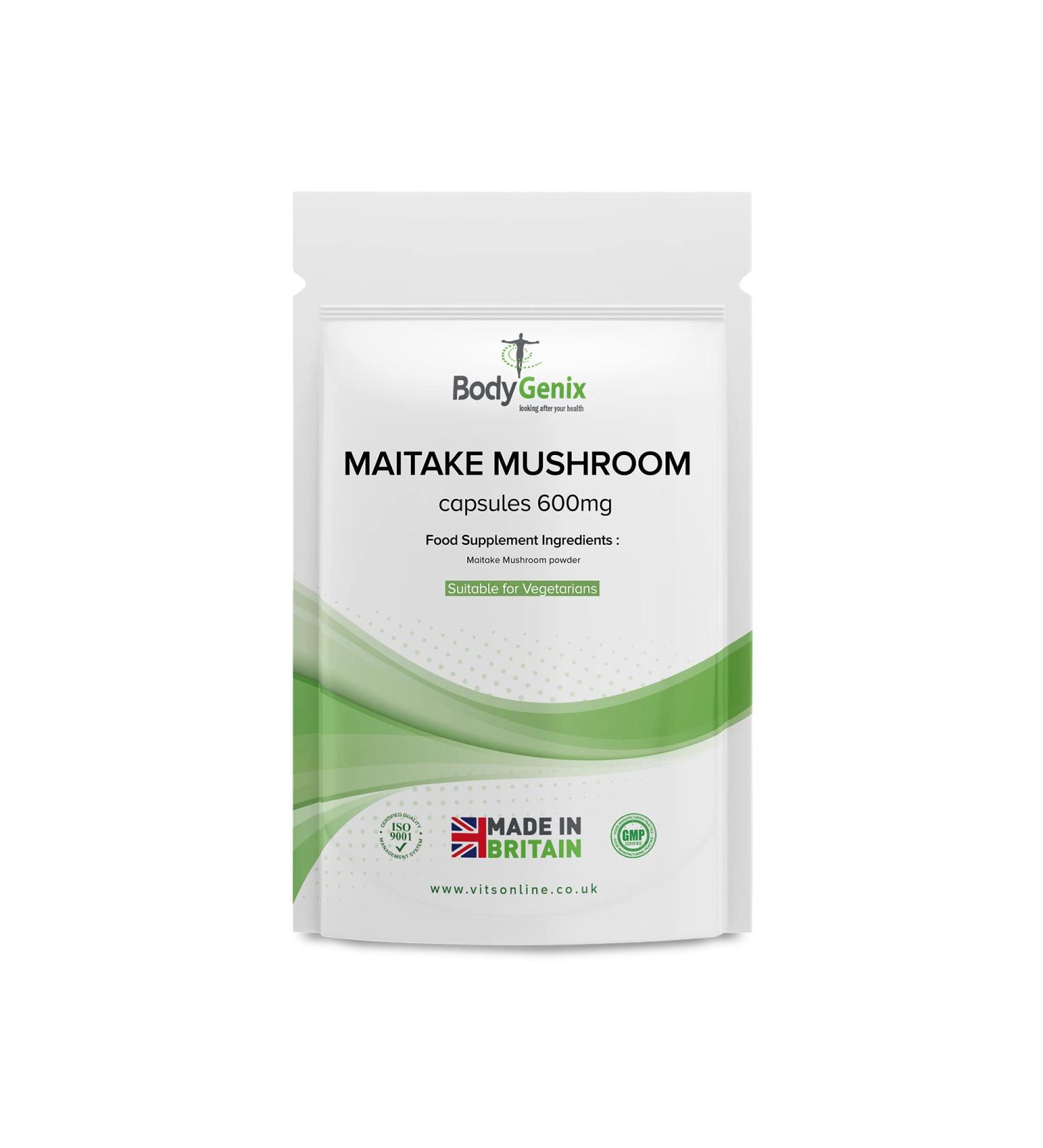 Bodygenix Maitake Mushroom Capsules - 500mg Digestion Support Weight Management Immune Boost High Antioxidant Formula Vegan Friendly Natural Supplement - 30 Capsules 1 Month Supply - Buy Online on GoSupps.com