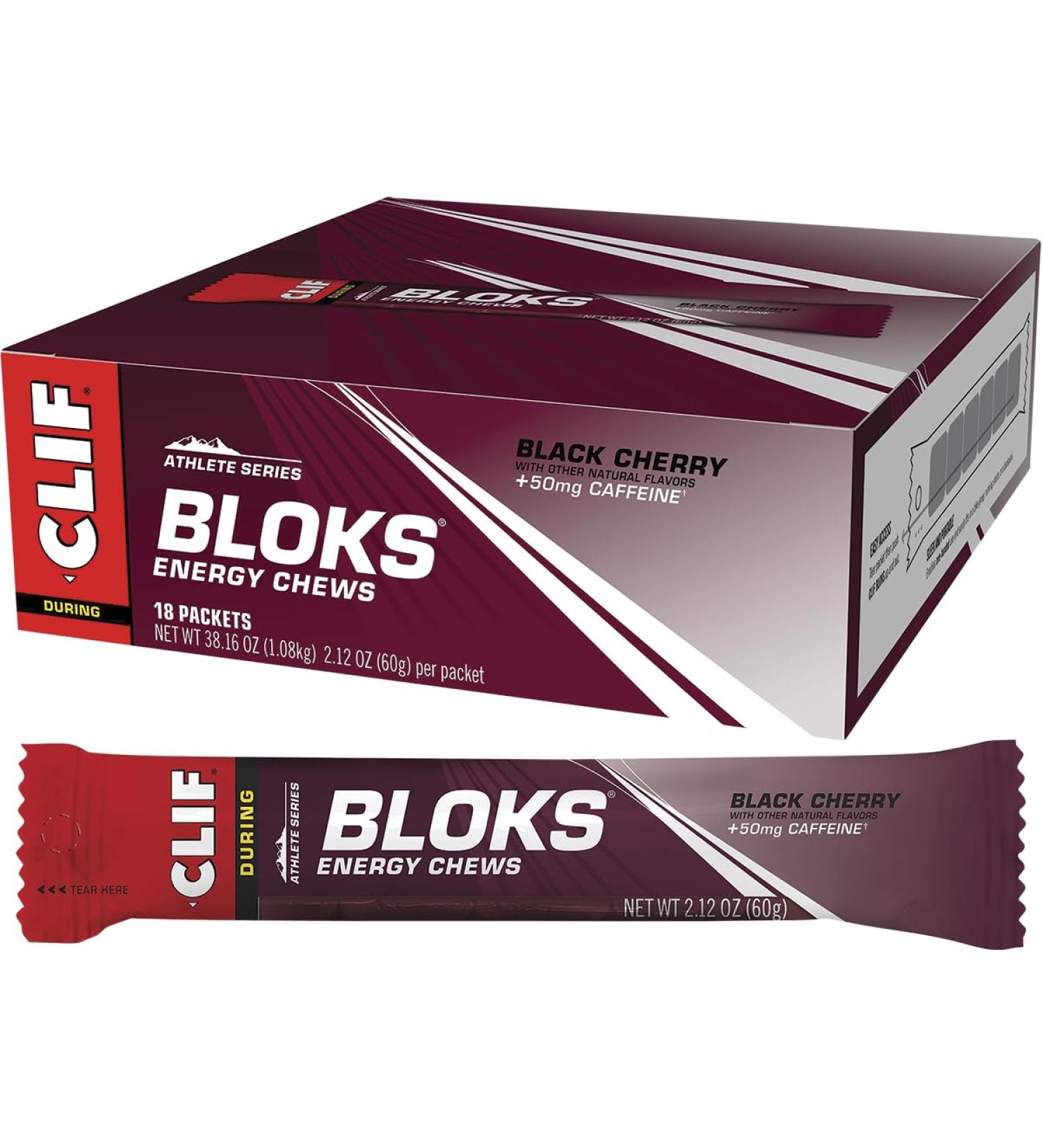 Clif Shot Bloks Electrolyte Chews (Box of 18) - Black Cherry w/Caffeine - Buy Online on GoSupps.com