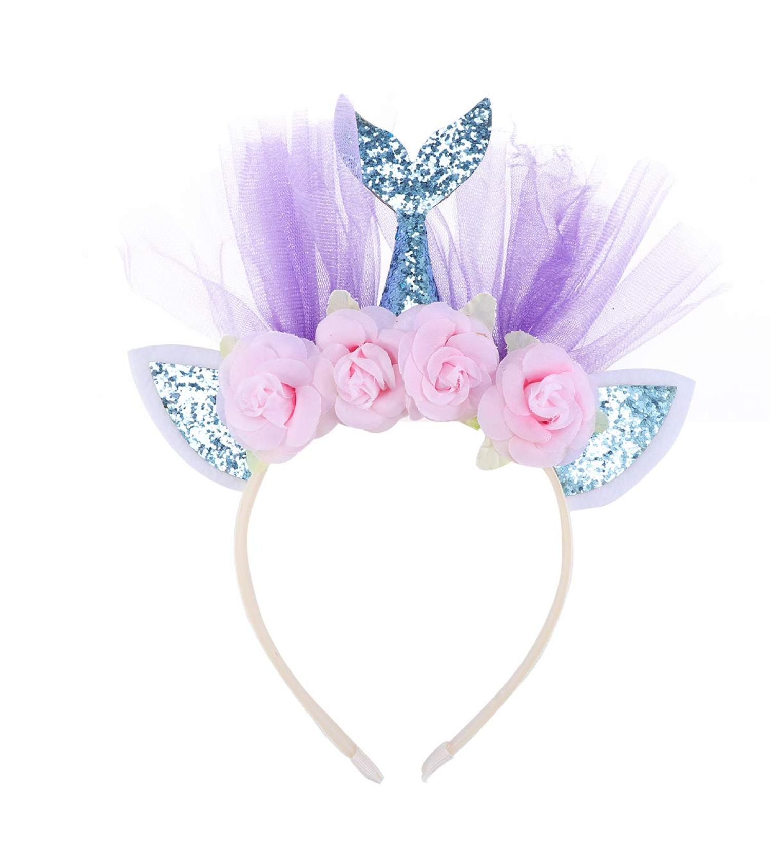 Lurrose Glitter Mermaid Headband Cute Cat Ear Hair Bands Mesh Hair Hoop Headdress Party Supplies Decorations for Baby Girls Kids (Blue) Picture 2 - Buy Online on GoSupps.com
