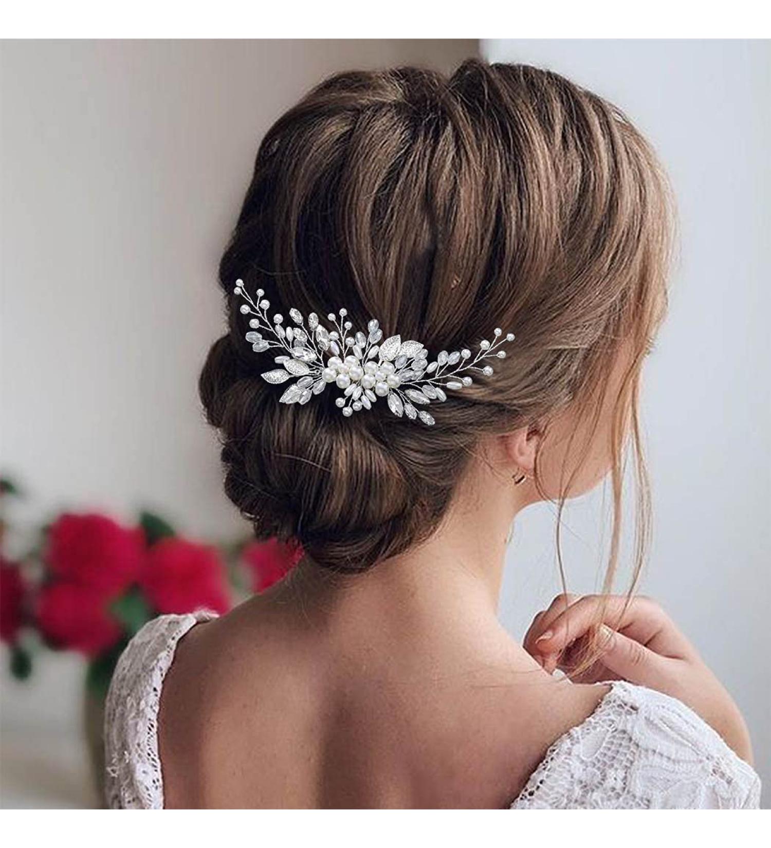 Latious Pearl Bride Wedding Hair Comb - Silver Crystal Bridal Hair Piece - Buy Online on GoSupps.com