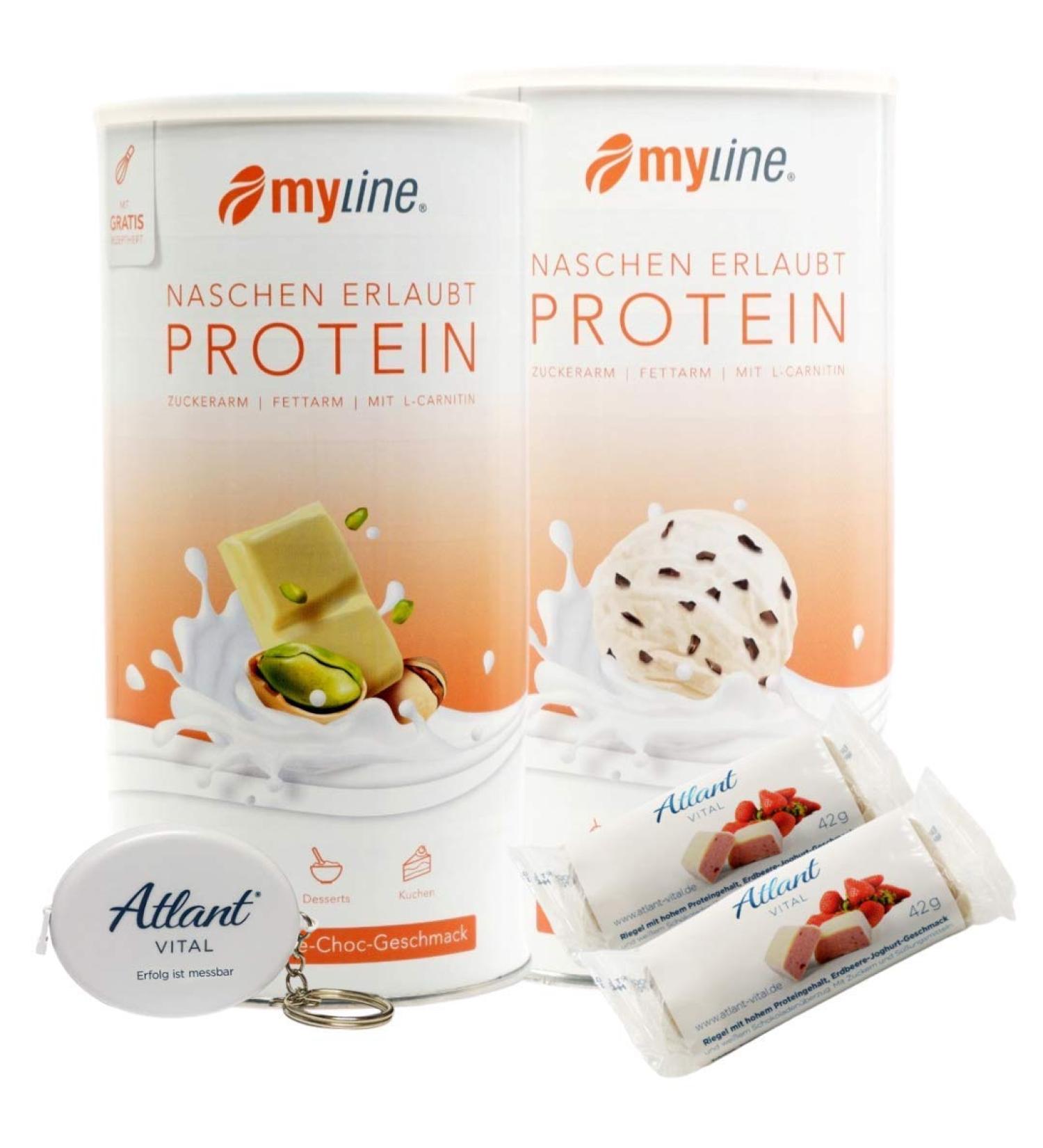 Myline Protein Shake Powder 2-Pack (2x400g) + AV Tape Measure + 2 Pistachio-Stracciatella Protein Bars - International Shipping Available - Buy Online on GoSupps.com