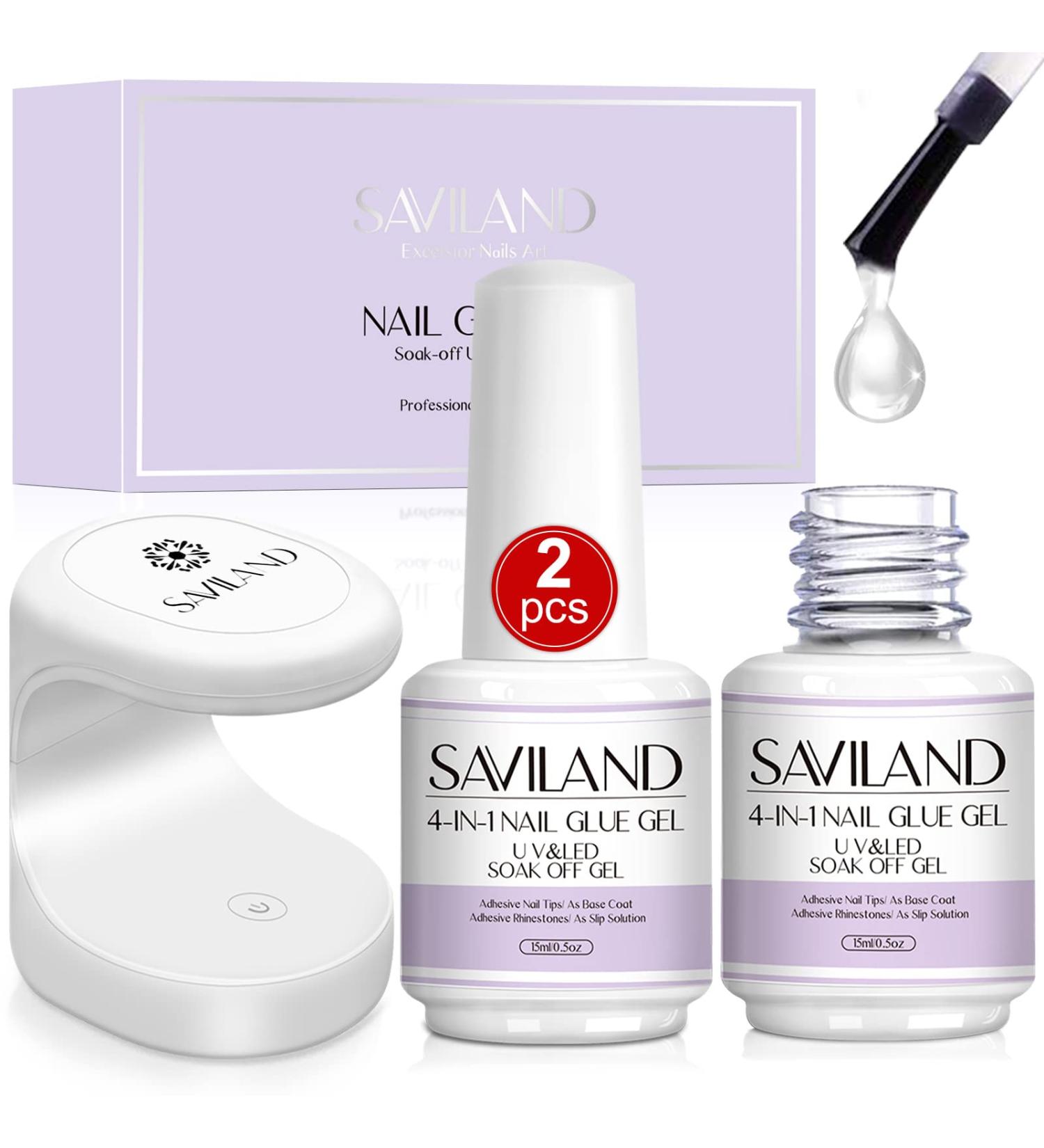 Saviland 4-in-1 Nail Glue Gel Kit with U V Light - 2Pcs 15ML Gel Nail Glue Set | Strong Adhesion & Easy Nail Extension Starter Kit for Home DIY - Buy Online on GoSupps.com