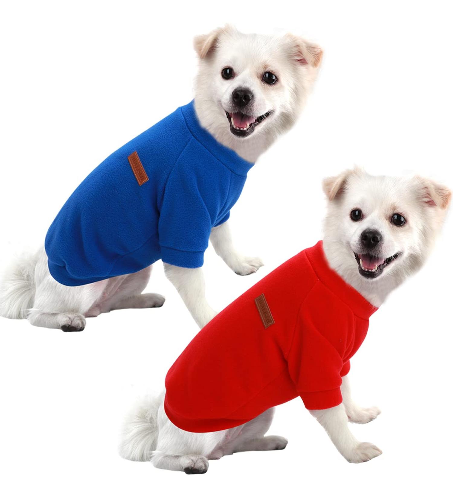 Hualisiji Dog Sweater Fleece for Small to Large Dogs | Warm Soft Comfortable Pet Sweater for Chihuahua | 2PCs Red & Dark Blue L - Buy Online on GoSupps.com