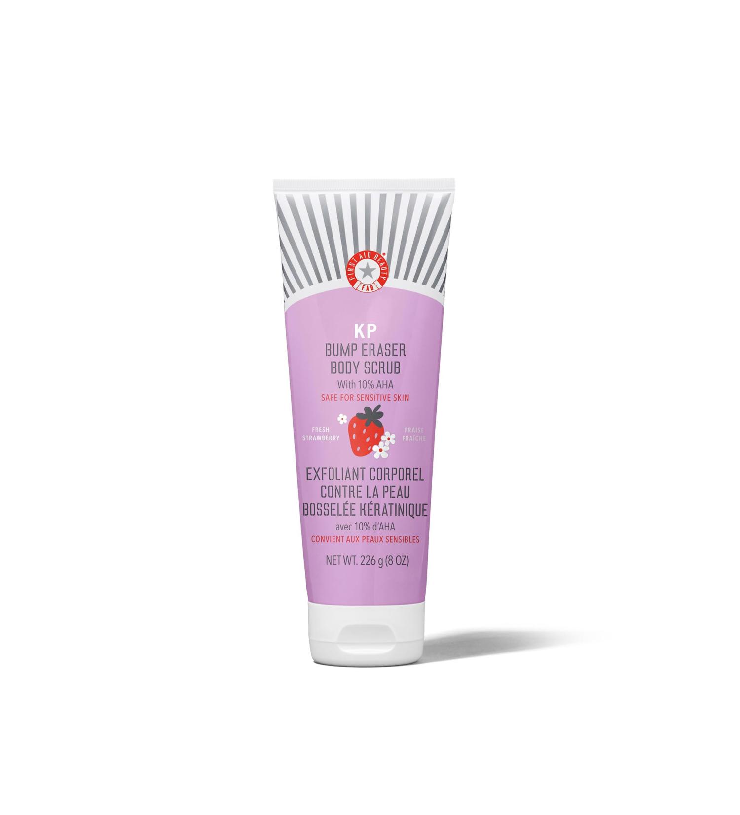 First Aid Beauty KP Bump Eraser Body Scrub - 10% AHA Exfoliant for Keratosis Pilaris Strawberry Scent 8 oz - Smooth Skin & Reduce Bumps - Buy Online on GoSupps.com