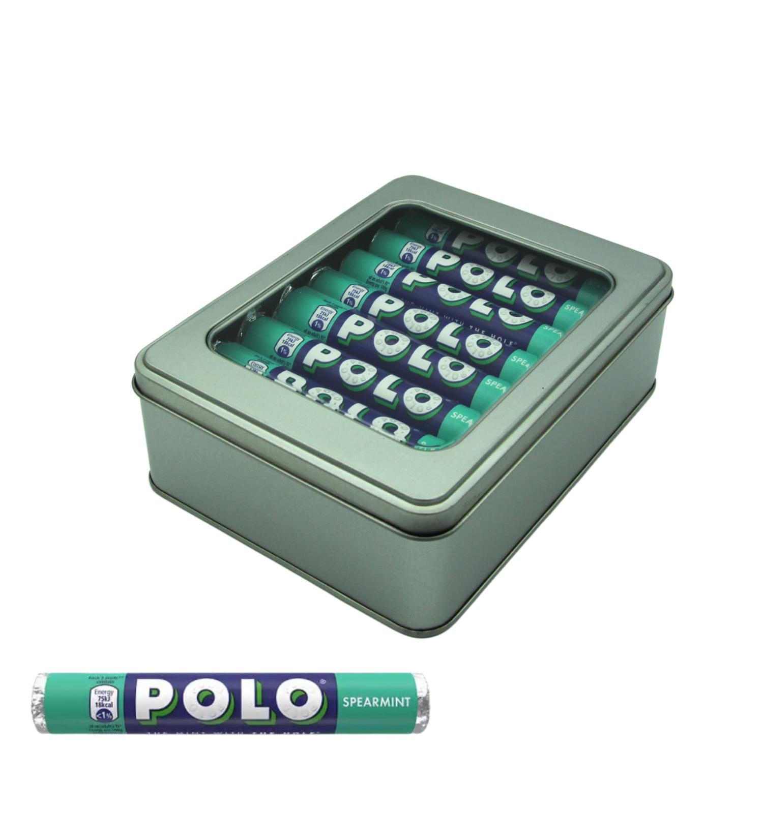 Polo Mints Spearmint Sweets 16 x 34g Large Tubes in Refillable Silver Window Lid Tin - Buy Online on GoSupps.com