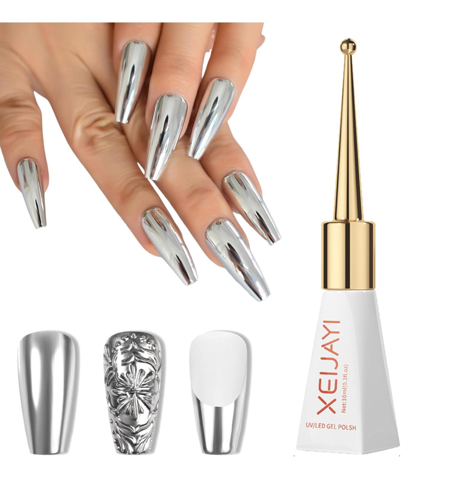 Silver Nail Polish Chrome Gel Nail Polish Metallic Painting Gel Reflective Gel Nail Art for Drawing Lines Soak Off/Led Nail Gel Metal Polish Super Shine Nail Varnish for DIY Art Gel - Buy Online on GoSupps.com