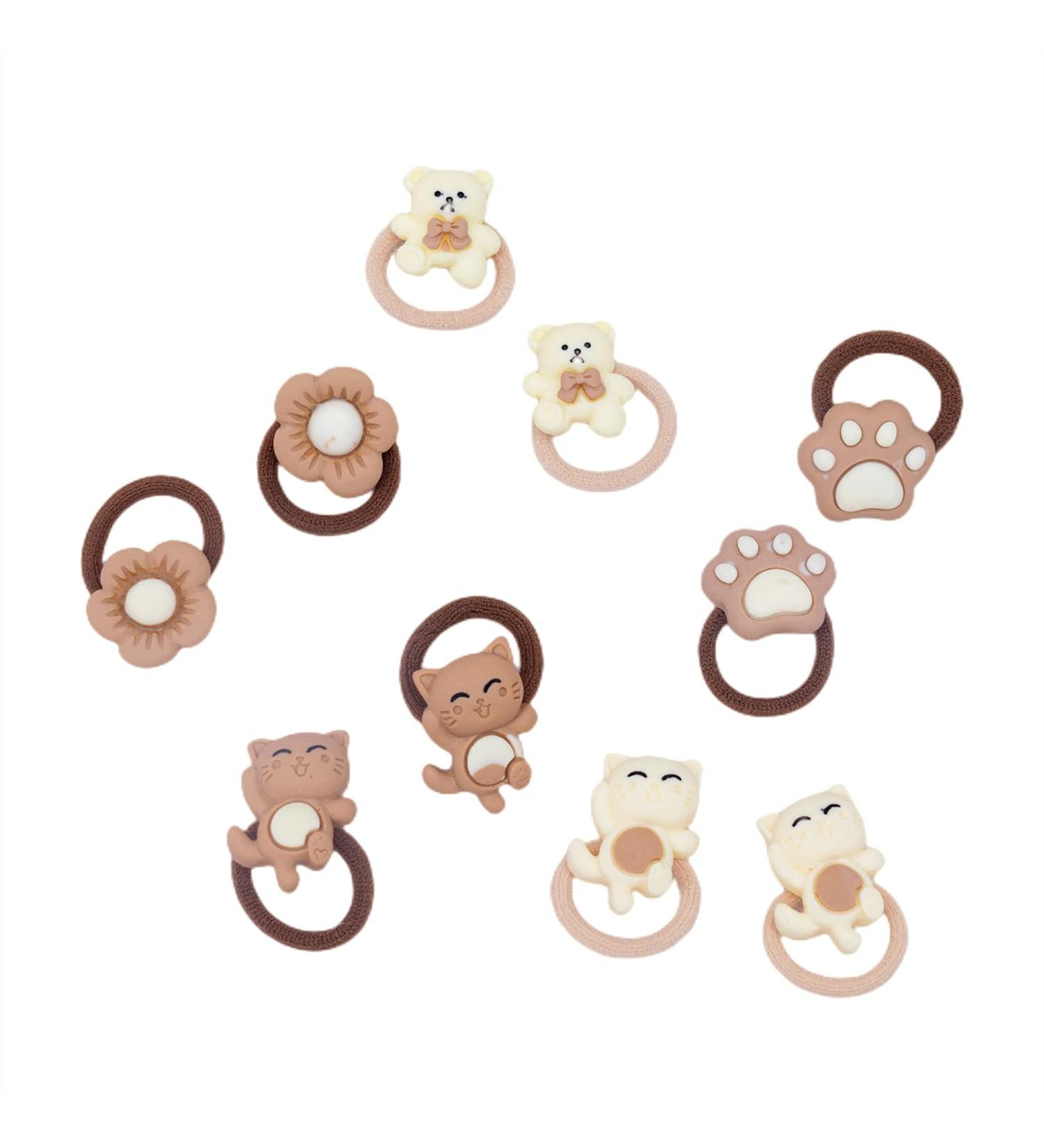 Gerulyss 10 Pcs Coffee Hair Elastic Ties - Cartoon Flower Beige Scrunchies | Cute Bear Paw Ponytail Holder & Happy Cat Hair Accessories - Buy Online on GoSupps.com
