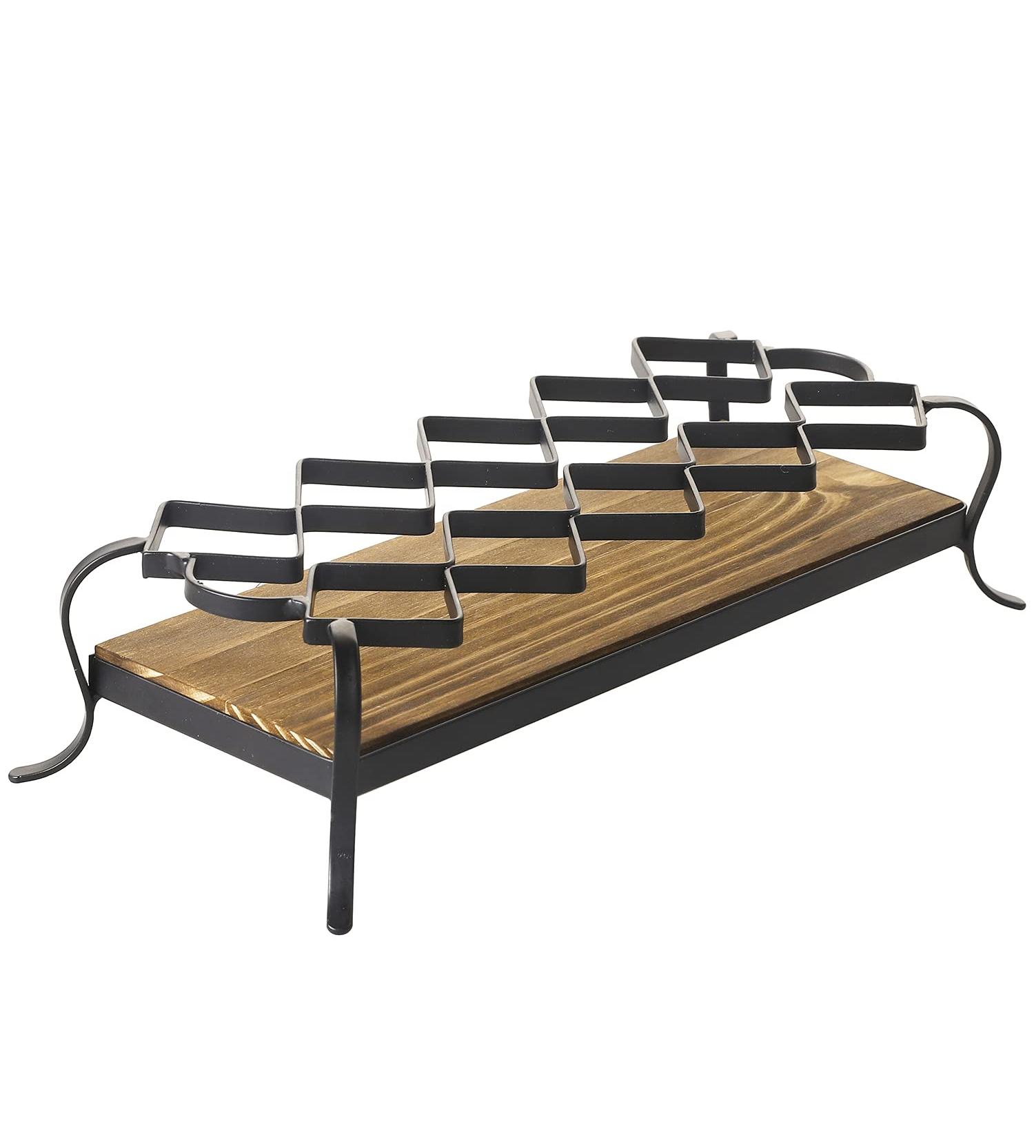 Vintage Black Metal Lipstick Holder with 10 Slots and Burnt Wood Base - Cosmetic Organizer and Makeup Brush Holder - Buy Online on GoSupps.com