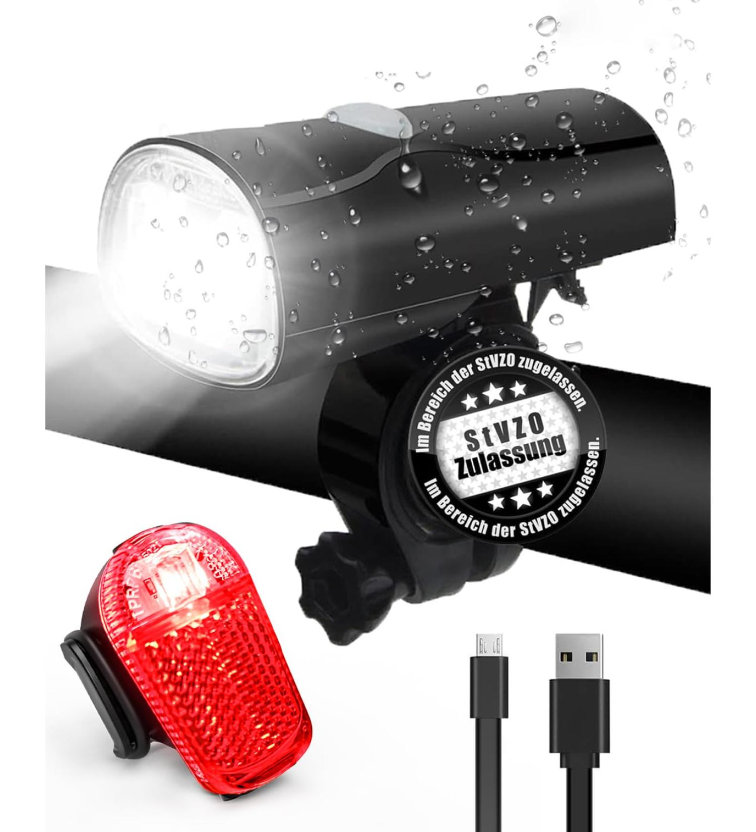 LED Bike Lighting Set - USB Rechargeable Waterproof Bicycle Lights for Kids & Adults - StVZO Approved Front & Rear Lamps - Buy Online on GoSupps.com