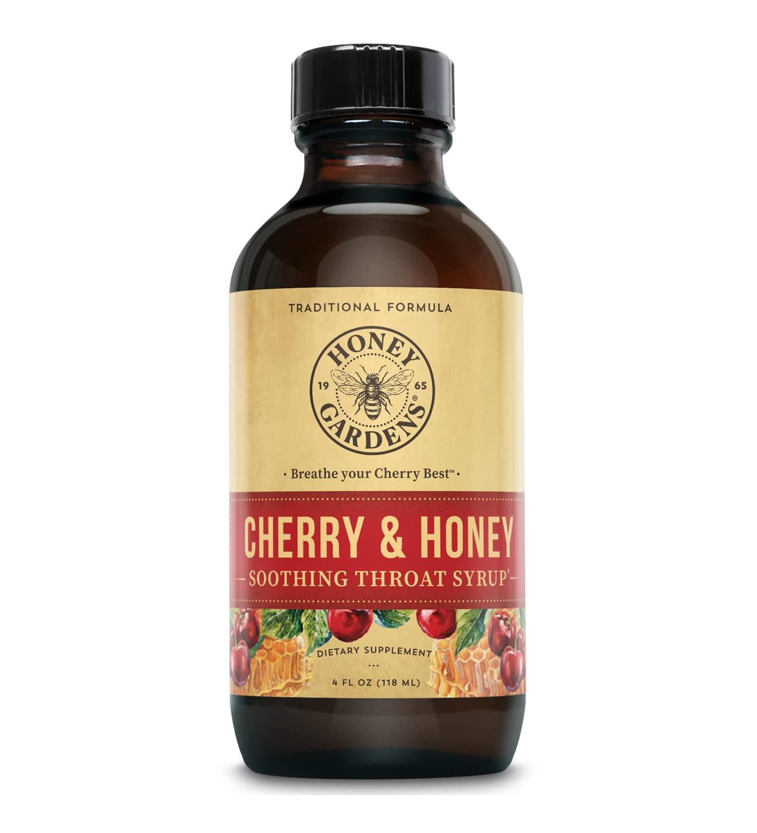 Buy Honey Gardens Cherry & Honey Soothing Throat Syrup - Organic Raw Honey Apple Cider Vinegar & Herbal Extracts - 24 Servings - Buy Online on GoSupps.com
