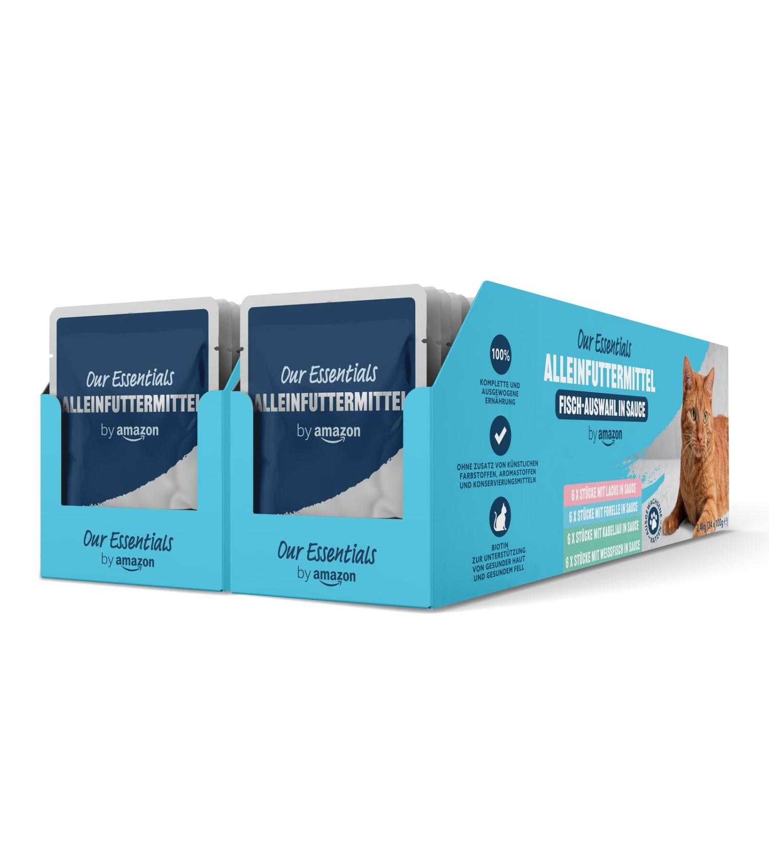 Buy By Amazon Complete Food for Adult Cats - Fish Selection in Sauce 4.8kg (48 x 100g) | Premium International Shipping - Buy Online on GoSupps.com