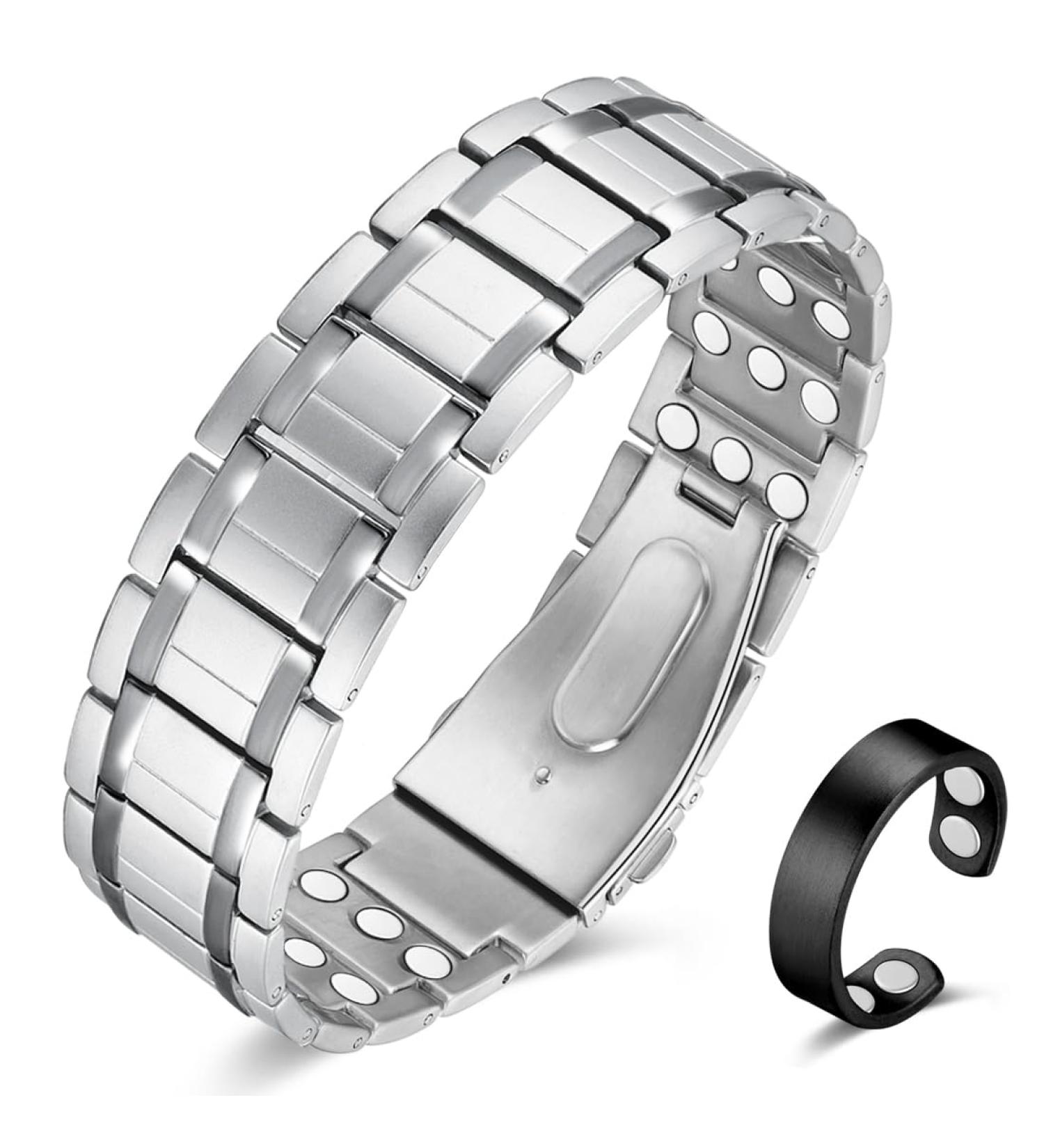 Buy Vicmag Magnetic Bracelet for Men - Three Rows Titanium Steel with Folding Clasp & Adjustment Tool - Silver - Buy Online on GoSupps.com