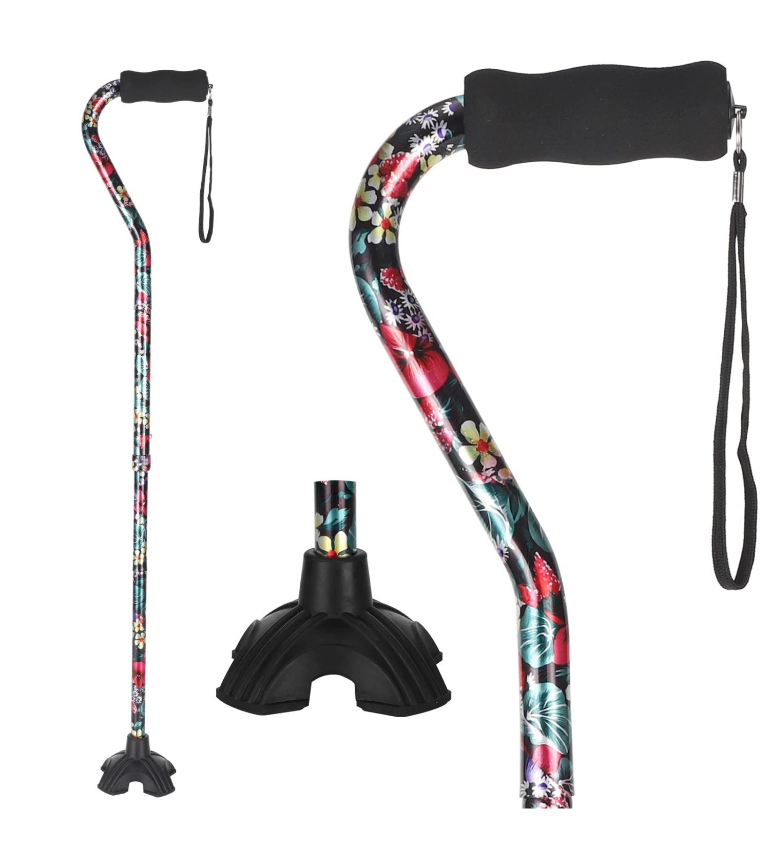 LIXIANG Folding Walking Cane with Soft Offset Handle - Lightweight & Adjustable for Arthritis, Elderly & Disabled - Black Red - Buy Online on GoSupps.com