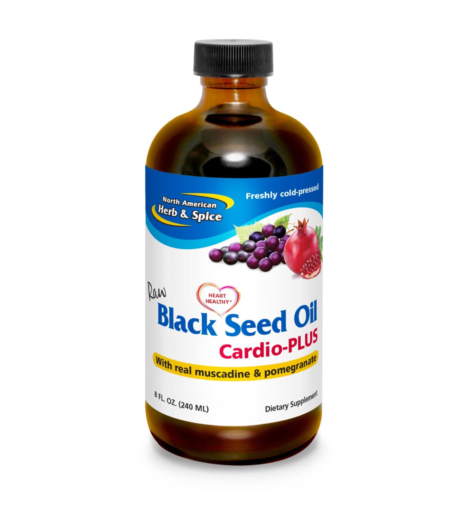 NORTH AMERICAN HERB & SPICE Black Seed Oil Cardio-PLUS - 8 fl oz - Supports Heart Health with Muscadine & Pomegranate - Non-GMO - 48 Servings - Buy Online on GoSupps.com