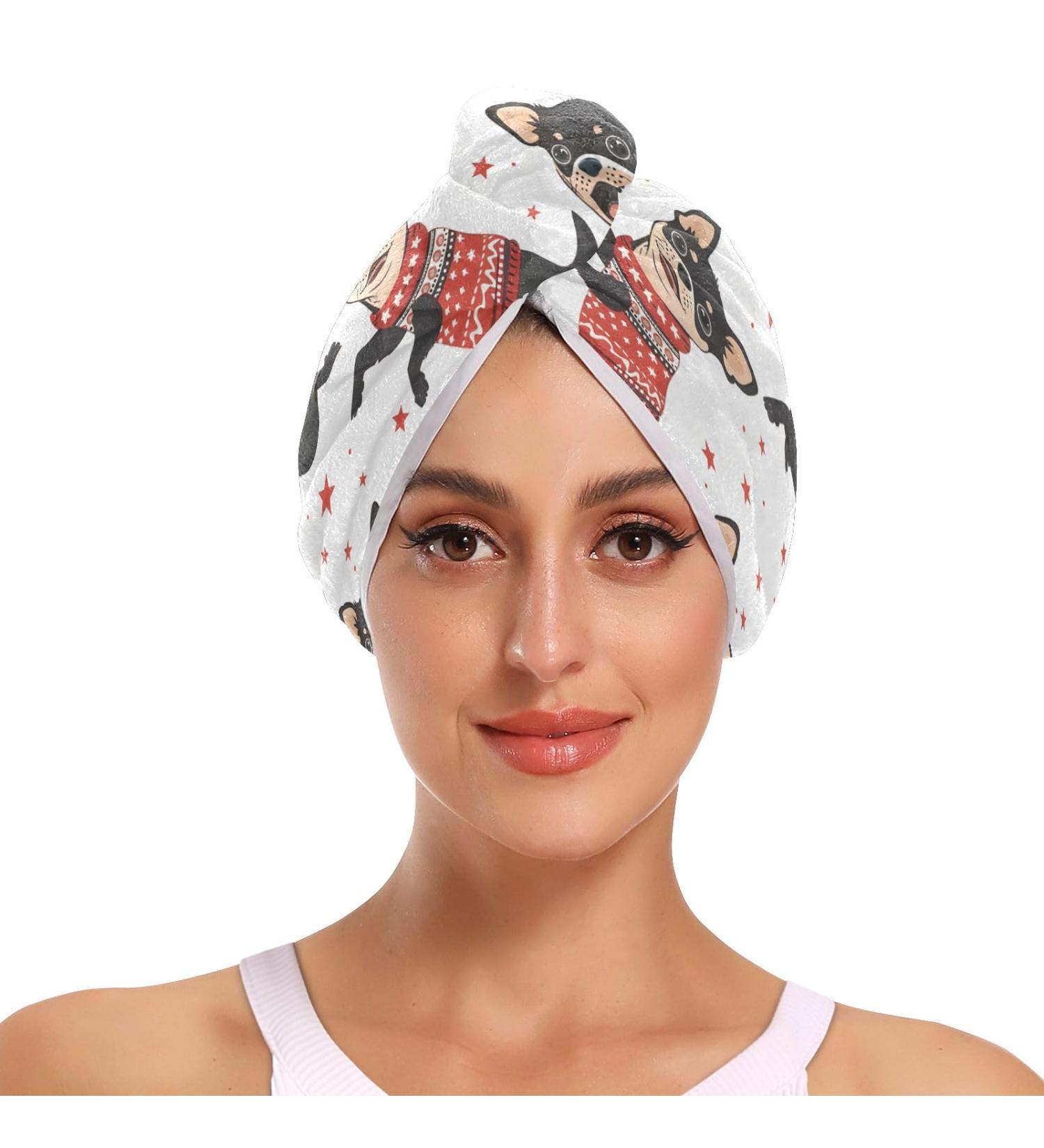 Cute Jumping Dog Hair Towel 2 Pack - Super Absorbent Quick Dry Hair Turbans for Women & Girls - Buy Online on GoSupps.com