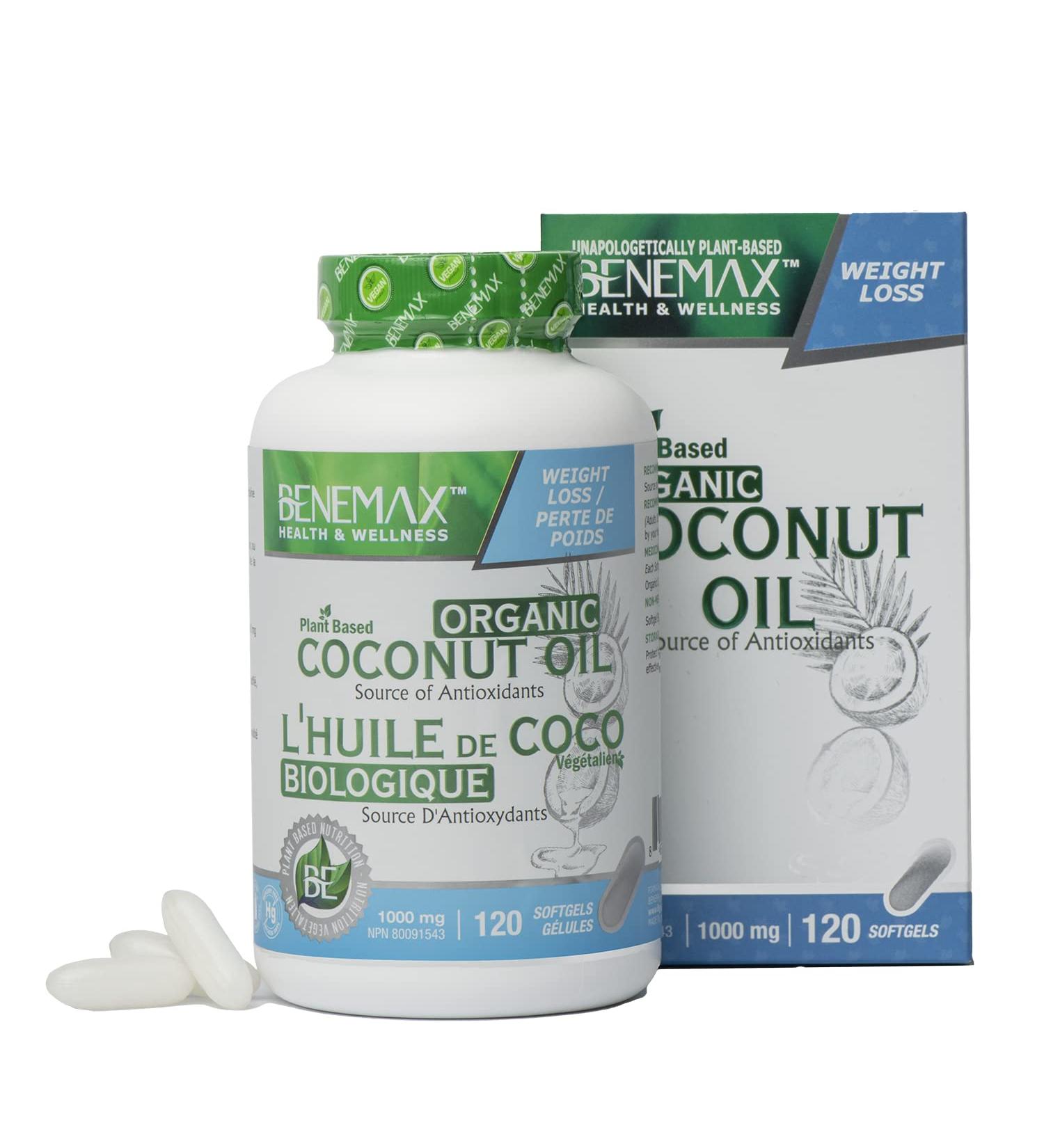 Benemax Plant Based Organic Coconut Oil. Antioxidant. 1000mg High Absorption Liquid Softgels. 120 count - Buy Online on GoSupps.com