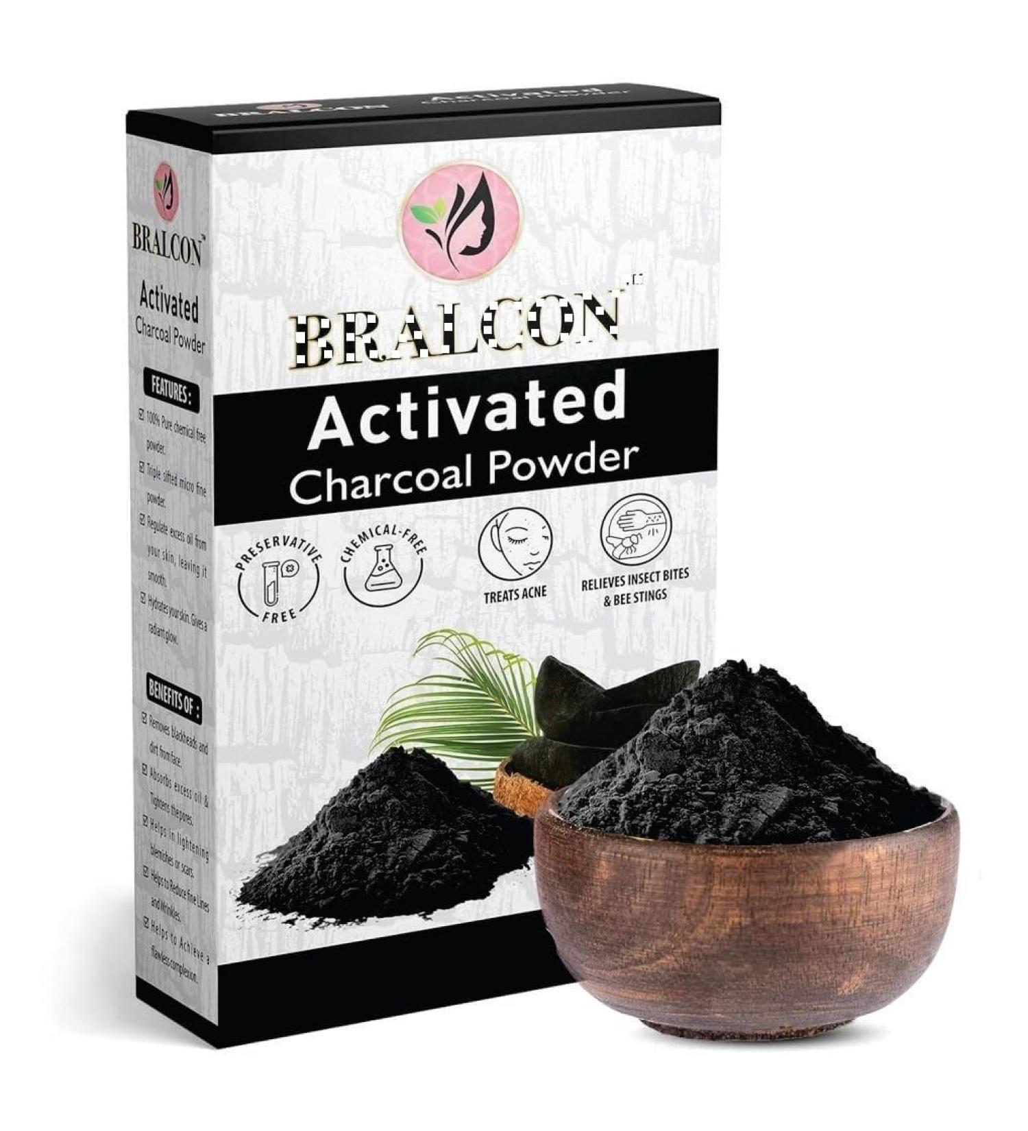 BRA'LCON Activated Charcoal Powder-100g / coconut shell charcoal powder for skin & hairs - all skin types Triple filtered pure & natural - Buy Online on GoSupps.com