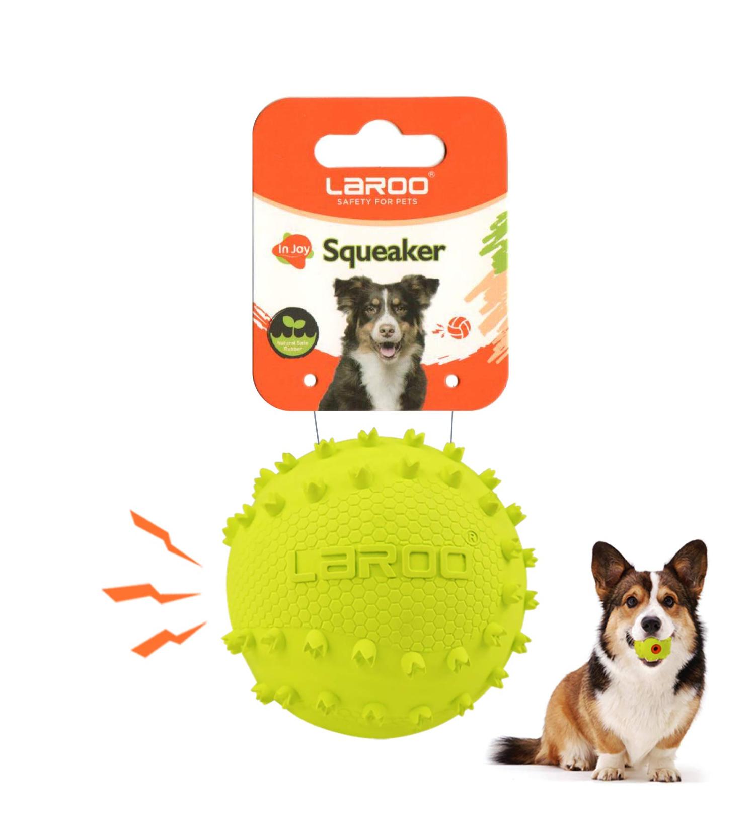Laroo Dog Toys - Durable Natural Rubber Squeaker Football for Small & Large Dogs (6.5cm Green) - International Shipping Available - Buy Online on GoSupps.com