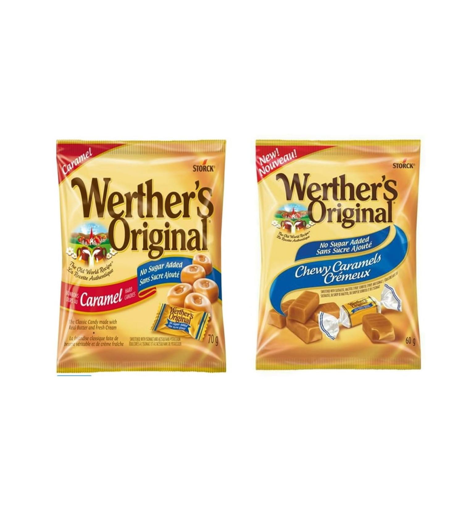 No Sugar Added Chewy & Hard Caramel Candy Variety Pack 60g & 70g Sugar-Free Classic Treats by Werther Original - Buy Online on GoSupps.com