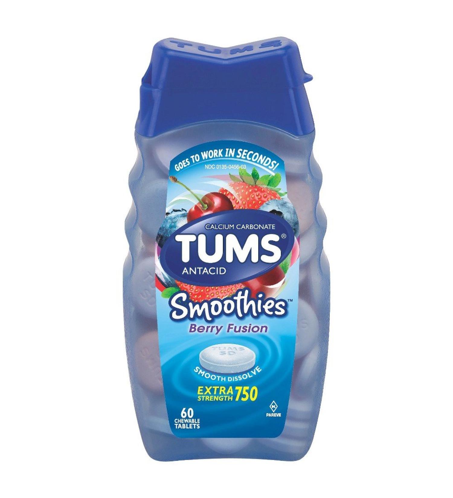 Tums Smooth Brry Fusion Size 60ct Tums Smoothies Berry Fusion Chewable Antacid Calcium Tablets (Pack of 11)
