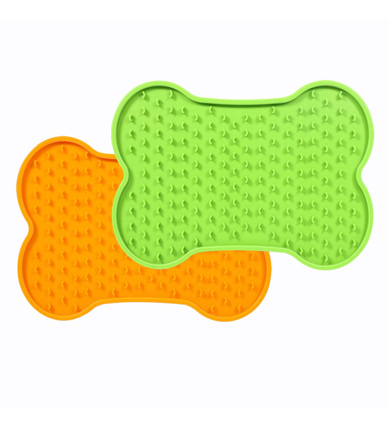 Dog Lick Pad 2 Pack - Slow Feeder Bone-Shaped Mat for Boredom Relief - Ideal for Yogurt & Peanut Butter - Green - Buy Online on GoSupps.com