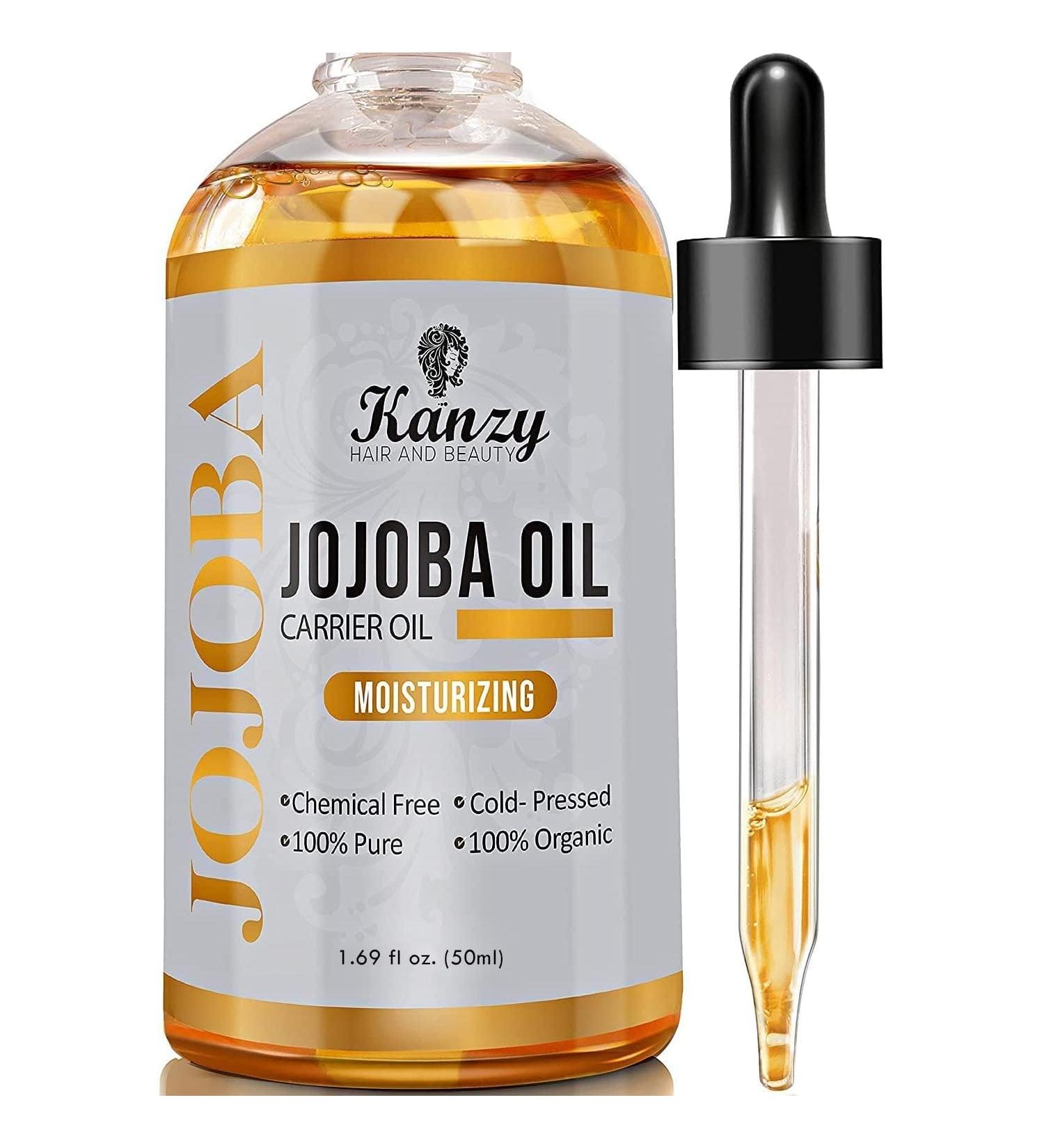 Organic Cold-Pressed Kanzy Jojoba Oil 50ml - 100% Pure Vegan Facial & Body Oil for Skin Hair & Nails - Anti-Aging Moisturizer - Buy Online on GoSupps.com