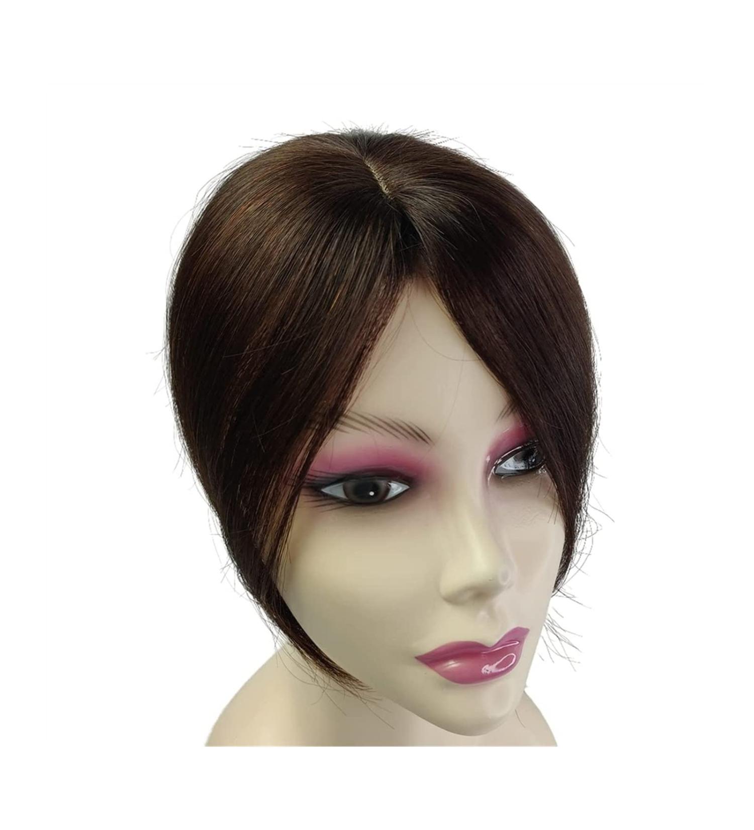 Bangs Bangs Hair Clip in Human Hair Bangs Middle Part Indian Fringe Hairpieces Straight Natural Hair Crown Topper Clip in Top Hairpieces for Women with Thinning Hair for Women Curved Bangs for Daily Dark Brown - Buy Online on GoSupps.com