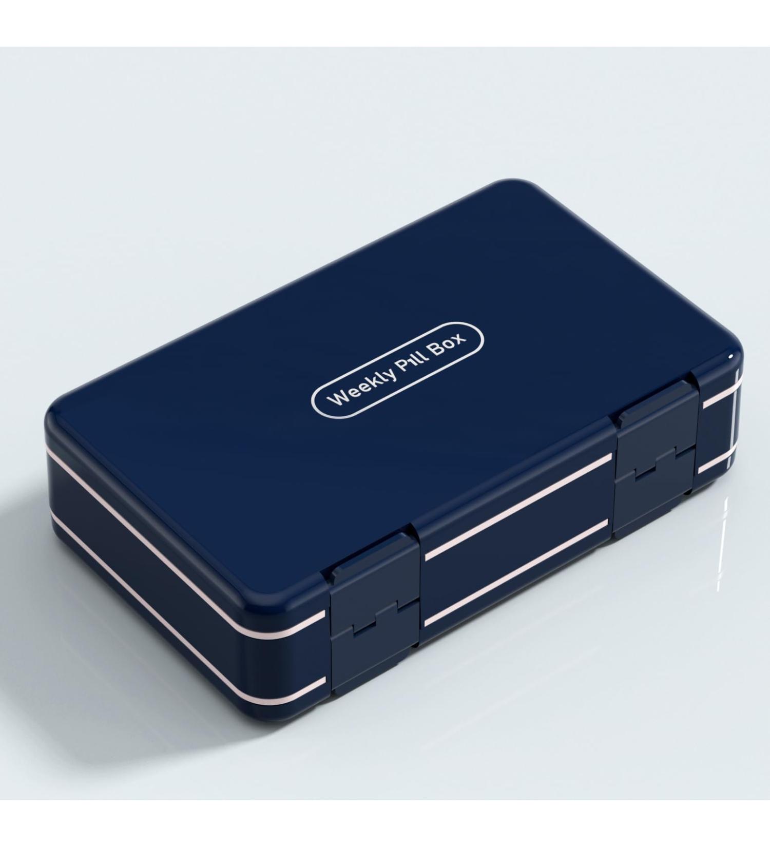 7-Day Pill Organizer - 3 Times a Day | Travel-Friendly Double-Sided Pill Case with 8 Compartments for Vitamins & Medications - Blue - Buy Online on GoSupps.com