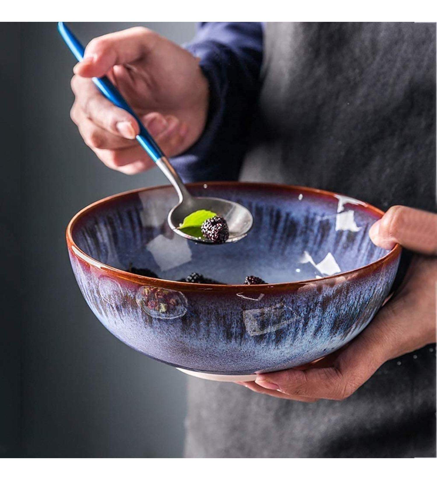 Bowl Creative Gradient Blue 7.5 Inch Ramen Bowl Japanese Ceramic Soup Bowl Vintage Salad Fruit Bowl Breakfast Bowl Household Tableware Kitchenware - Buy Online on GoSupps.com