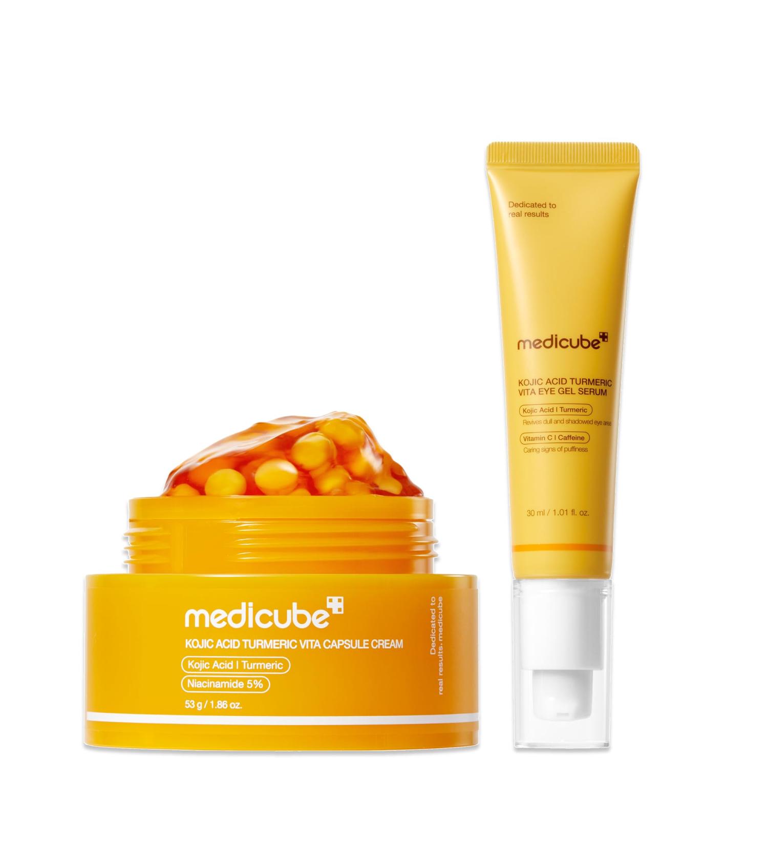 medicube Kojic Acid Brightening & Hydration Duo: Kojic Acid Capsule Cream and Eye Gel Serum | All-Day Radiance Care for Eye & Face | Soothing & Hydrating Care - Buy Online on GoSupps.com