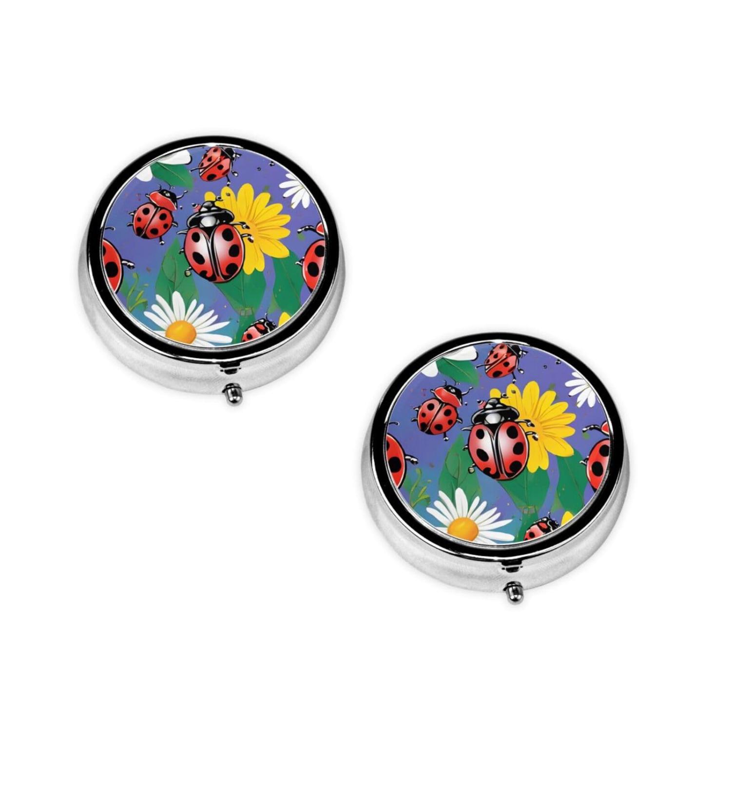 Colorful Ladybird Mini Round Pill Box | 3 Compartment Organizer for Travel & Home Use | Portable Medicine Case - Buy Online on GoSupps.com