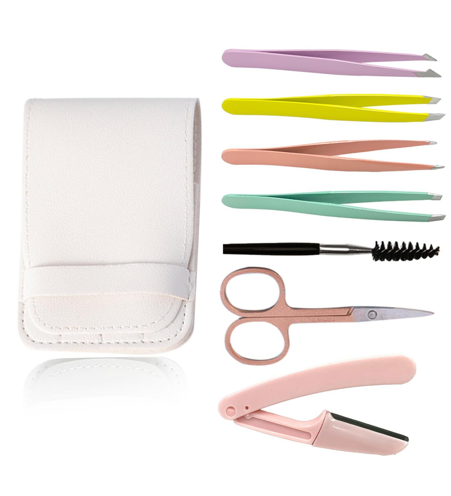 Duuclume 7-Part Eyebrow Tweezers Set | Precision Eyebrow Razor Brush & Scissors for Perfect Shape | Facial Hair Removal Tool with Travel Case - Buy Online on GoSupps.com