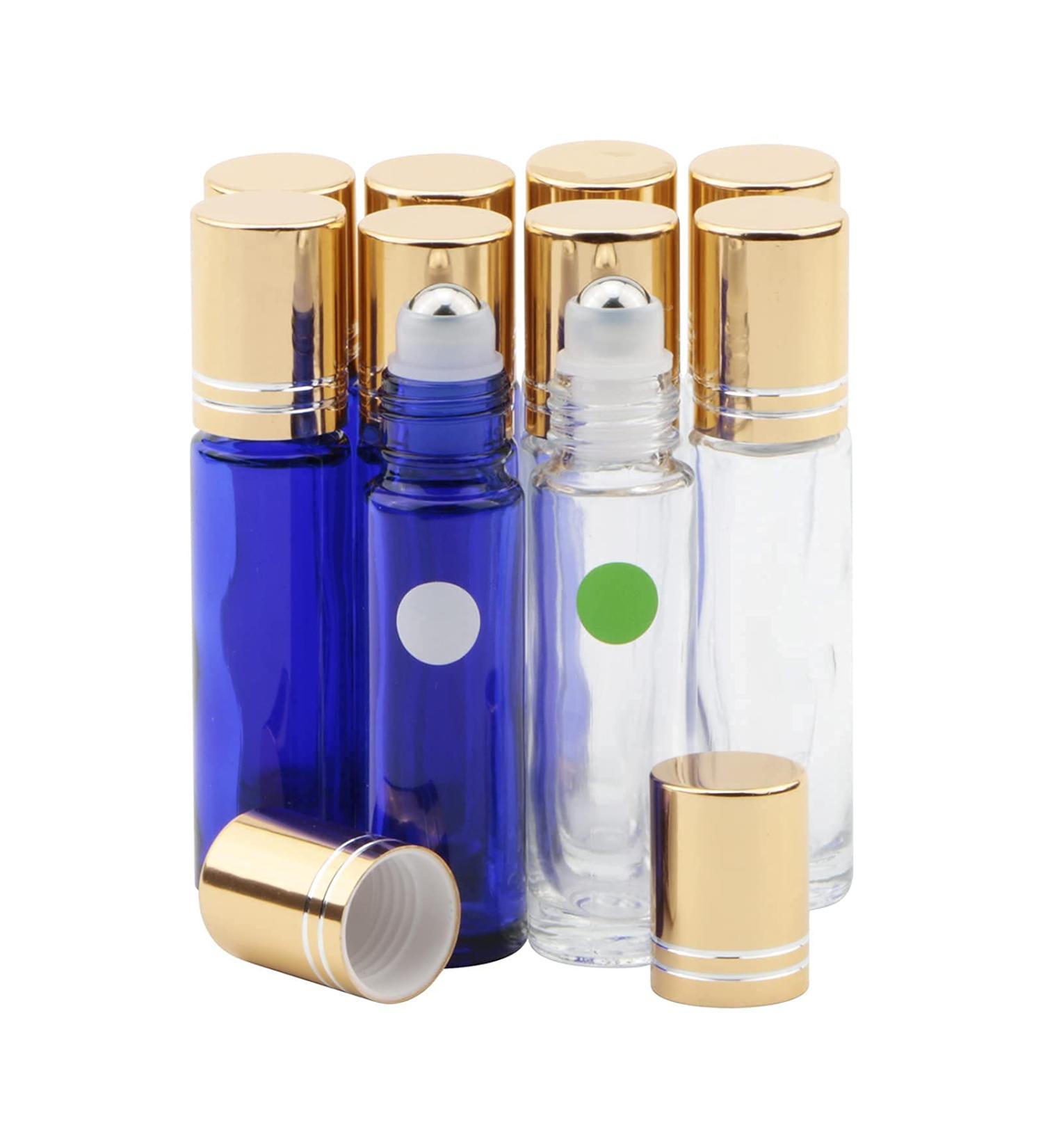 Rowiz 10ml Roll on Bottles for Essential Oils Glass Perfume Roller Bottles with Stainless Steel Ball Empty Essential Oil Bottles Set of 5 Clear & 5 Blue Clear+ Blue - Buy Online on GoSupps.com