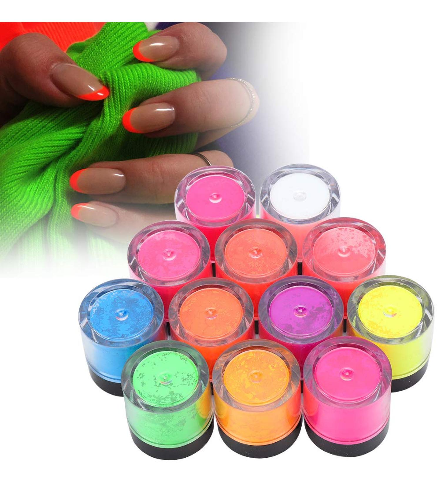 12 Colors Fluorescent Nail Powder - UV Reactive Neon Pigment for Halloween Nail Art | DIY Manicure Tool - Buy Online on GoSupps.com