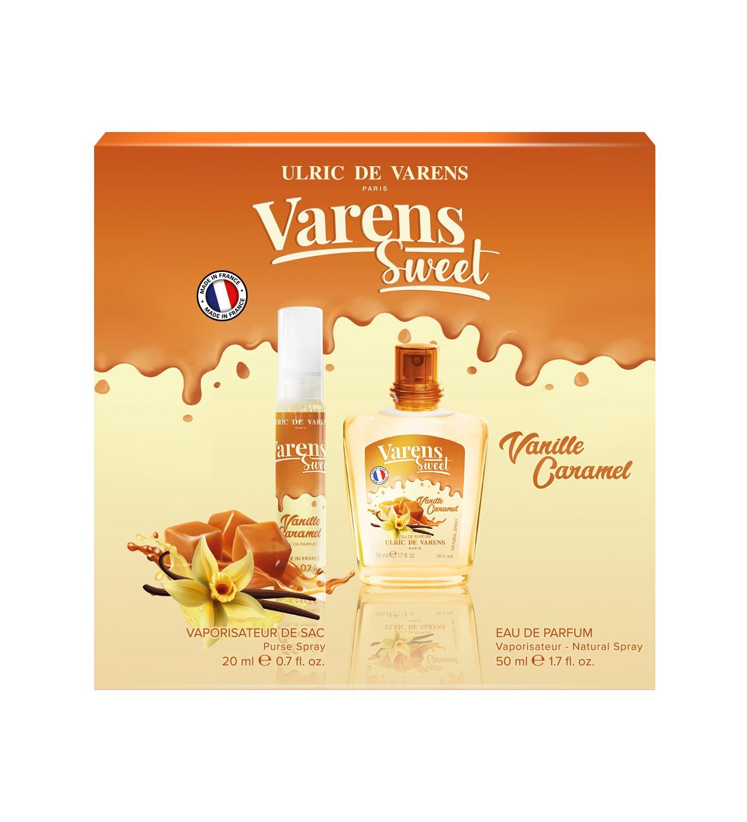 Ulric de Varens VANILLE CARAMEL GIFT SET 1.7 FL OZ Eau De Parfum + 0.7 FL OZ Purse Spray - Delicious Mouthwatering - Notes Of Brown Sugar Toffee & Sugar Syrup - Premium Quality Perfume For Women