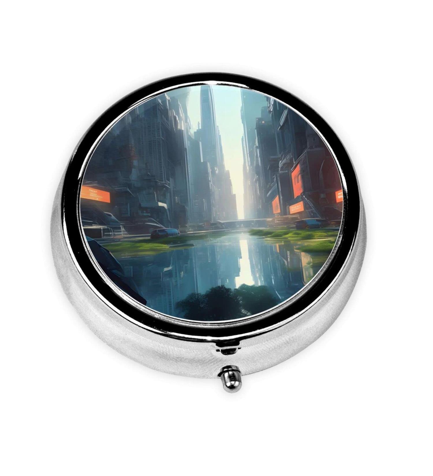 City On The Water Round Pill Box | 3 Compartment Travel Organizer | Portable Pill Storage for Traveling - Buy Online on GoSupps.com