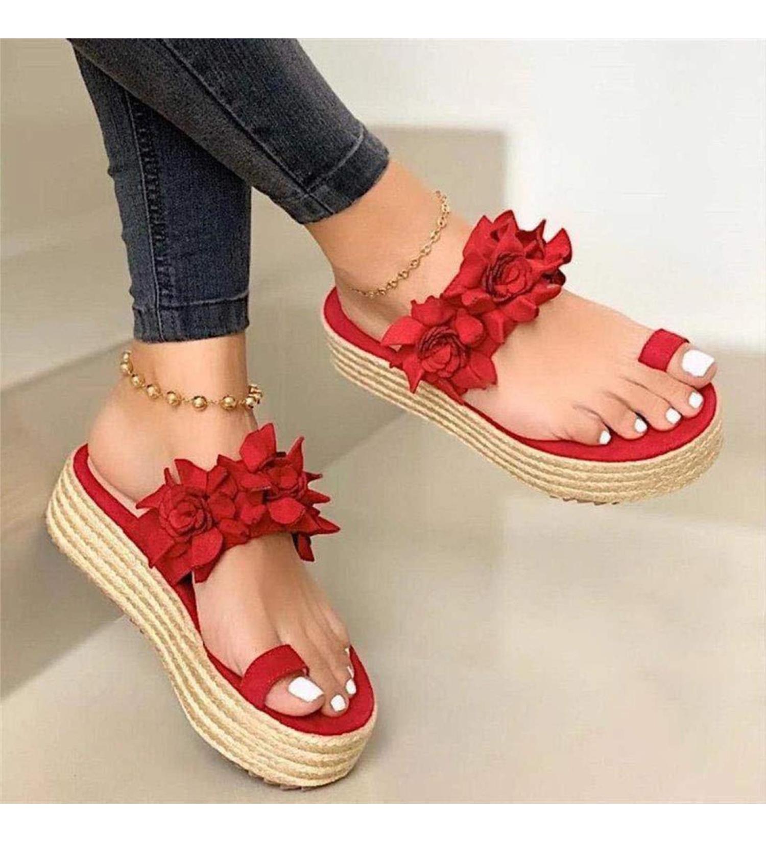Creev Women's Comfortable Orthopedic Plateau Sandals - PU Leather Flat Sole Foot Correction Available in Red - EU Sizes 35 to 43 - Buy Online on GoSupps.com