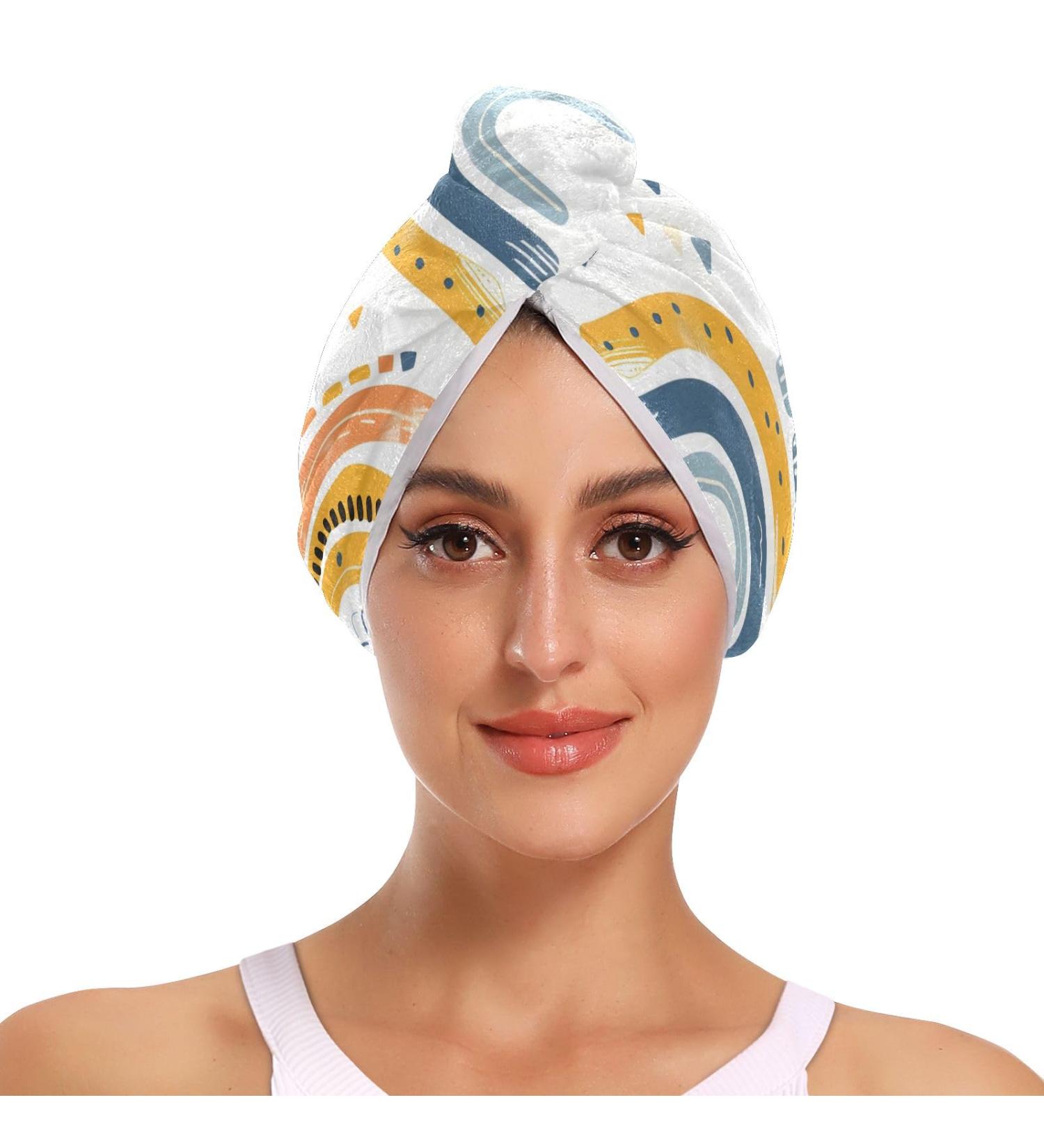Colorful Rainbow Hair Towel 2 Pack - Super Absorbent Quick Dry Hair Turbans for Women & Girls - Buy Online on GoSupps.com