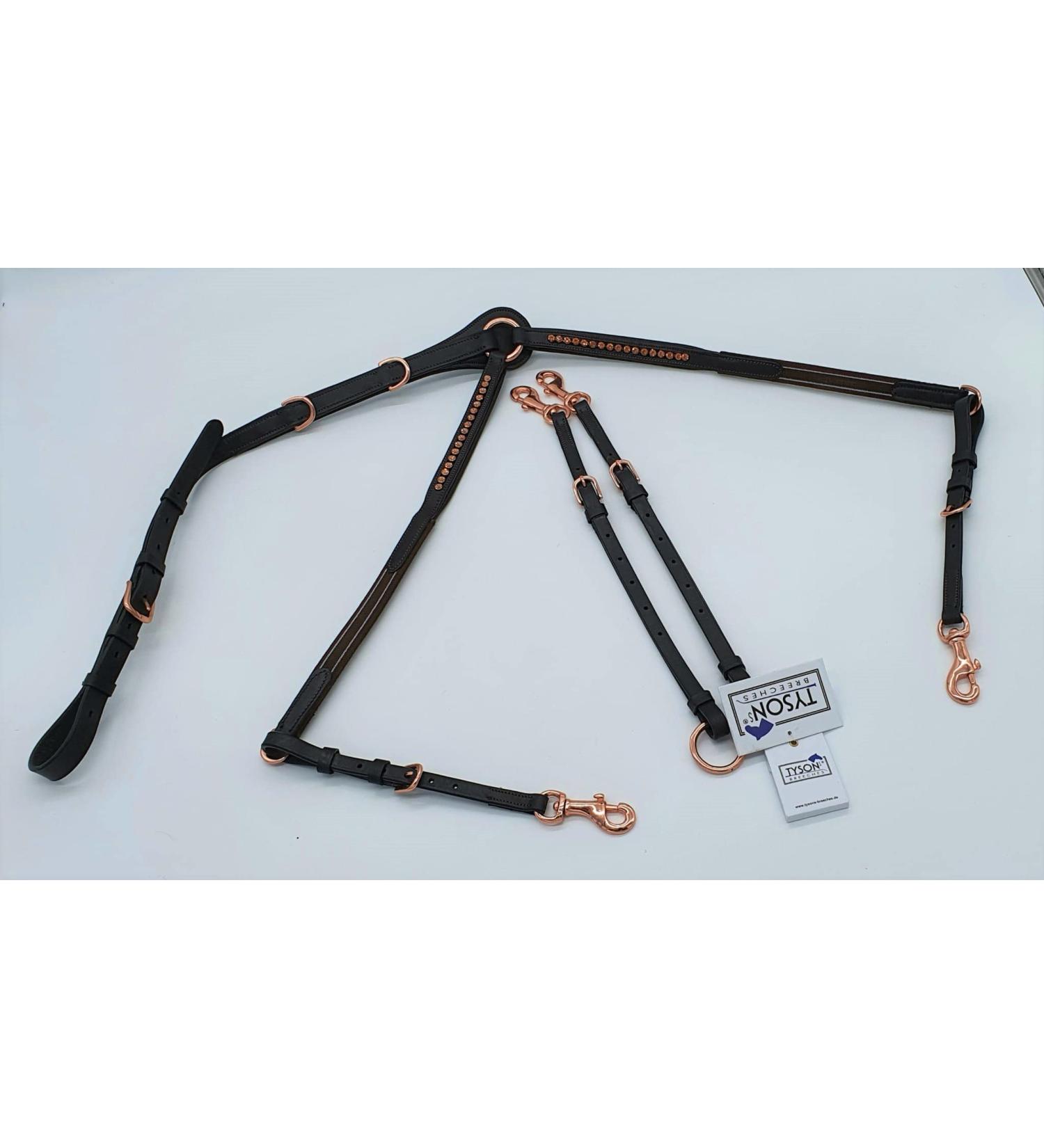 Buy Deister Breastplate in Brown Rose Gold Pink | Soft Leather Rhinestone Auxiliary Reins for Thoroughbreds - Buy Online on GoSupps.com