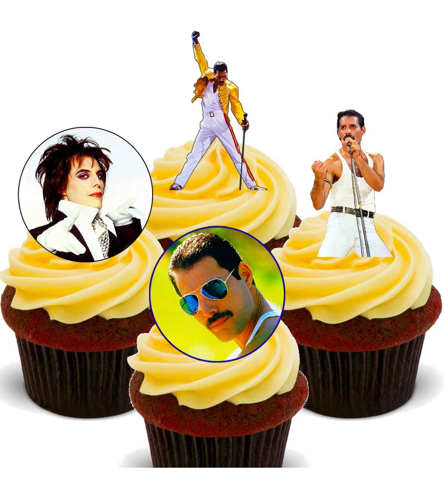 Made4You Freddie Mercury Queen - Edible Cupcake Toppers - Stand-up Wafer Cake Decorations (12) - Buy Online on GoSupps.com