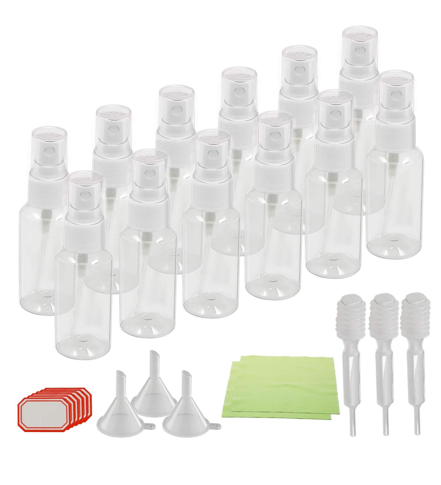 Kakoo 18th Beauty Atomizer Set - 12x 30ml Transparent Spray Bottles for Travel | Perfume Sprayer Set with Funnels & Pipette - Buy Online on GoSupps.com
