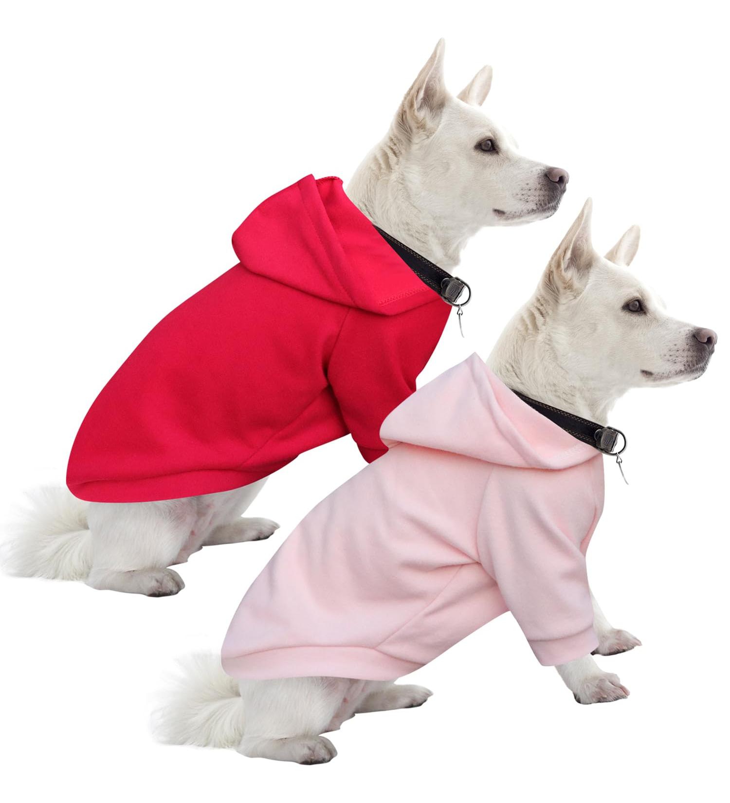Buy Hualisiji Dog Hoodie Sweater for Small Dogs | Soft Warm & Easy to Wear | Chihuahua Clothing in Pink & Red (L 2PCs) - Buy Online on GoSupps.com