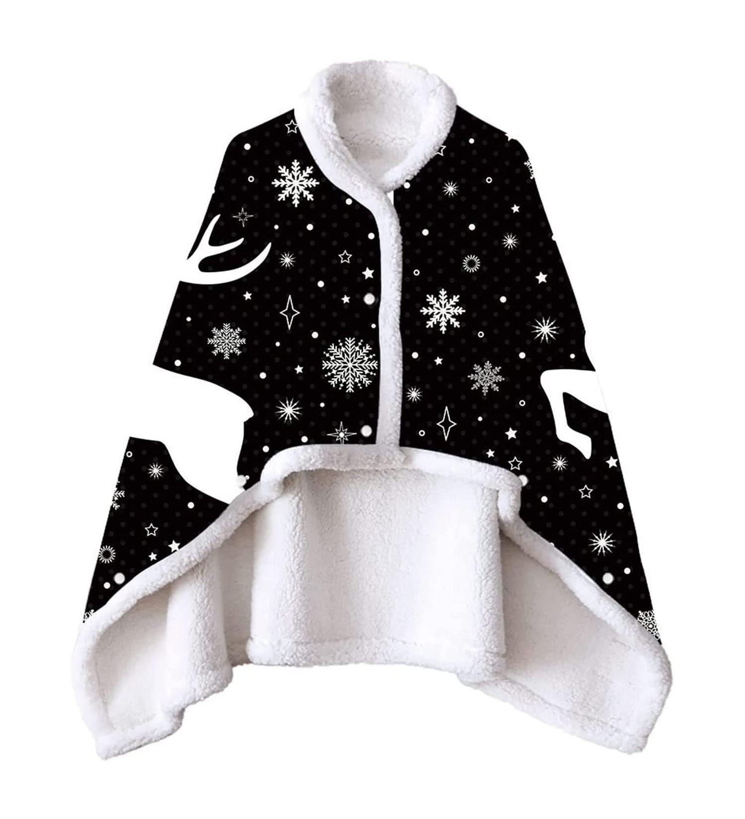 Wearable Blanket Christmas Shawl Ultra Soft with Buckle Warm Cosy Comfy Christmas Throw Blanket Cloak for Women Girls Adults Black3 75*100cm - Buy Online on GoSupps.com
