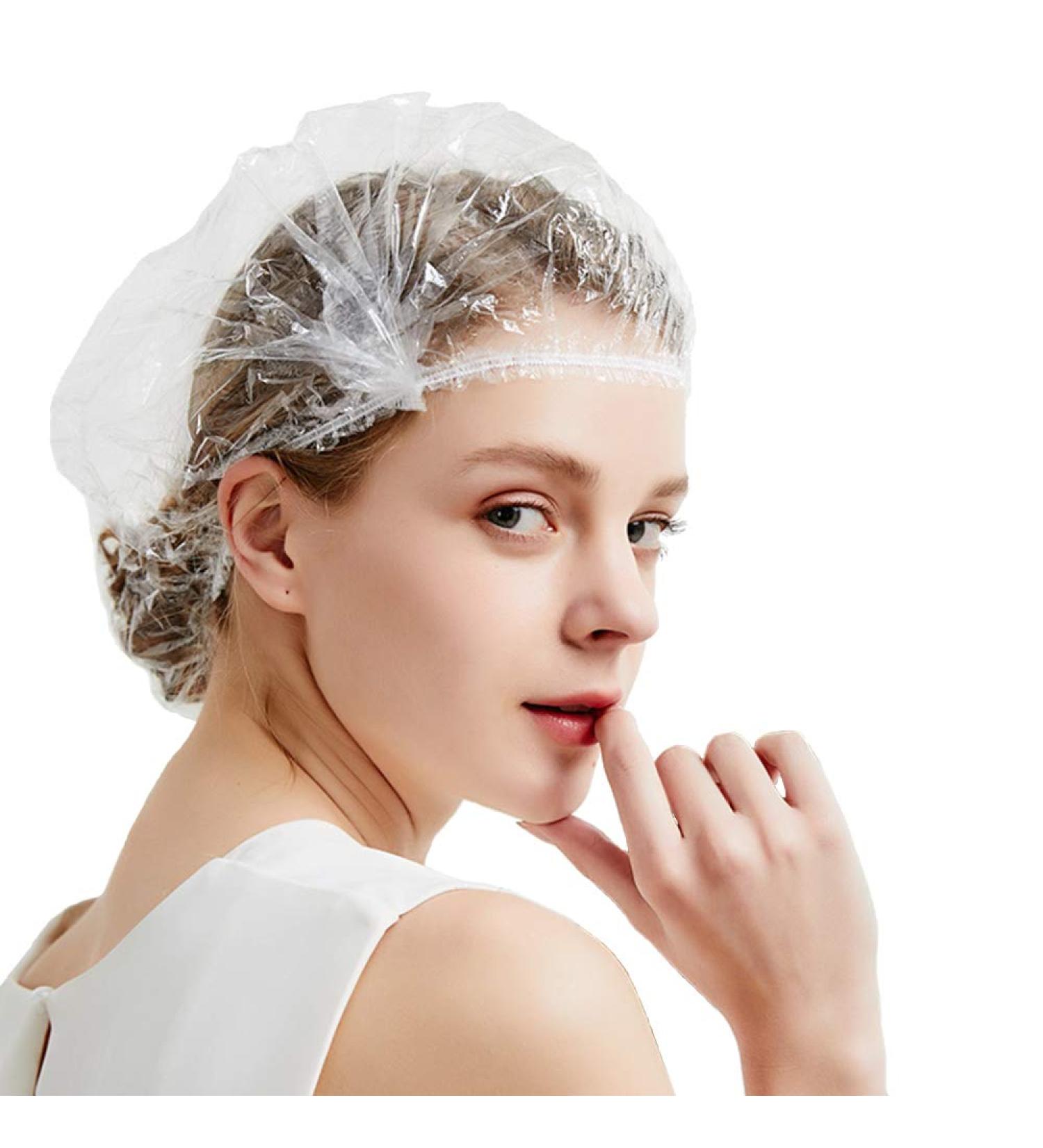 Disposable Shower Cap 100 pcs - Waterproof Elastic Hair Caps for Men & Women - Ideal for Travel, Spa, Hotel & Home Use - Buy Online on GoSupps.com
