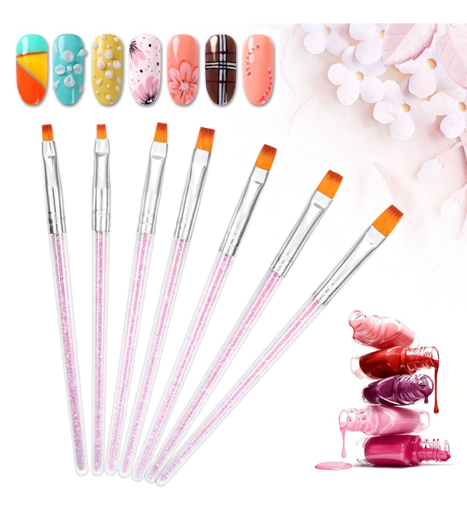 7pcs Acrylic Nail Art Brush Set - Flat Liner & UV Gel Brushes for 3D Designs | International Shipping Available - Buy Online on GoSupps.com