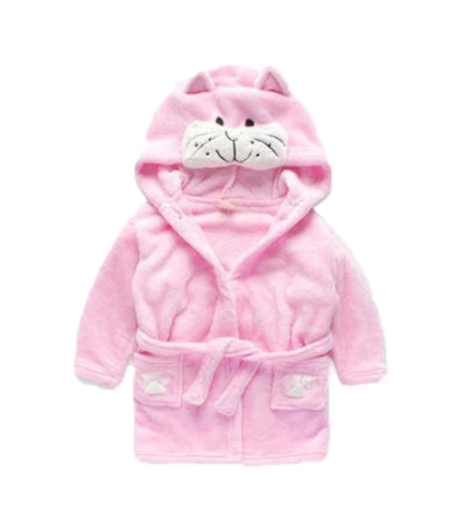 Baby boys & girls Unisex bathrobe 0-24 months soft plush flannel fleece hooded bathrobe plush animal face bathrobe for babies toddlers newborn 6-12 months (1 Pack) pink/cat