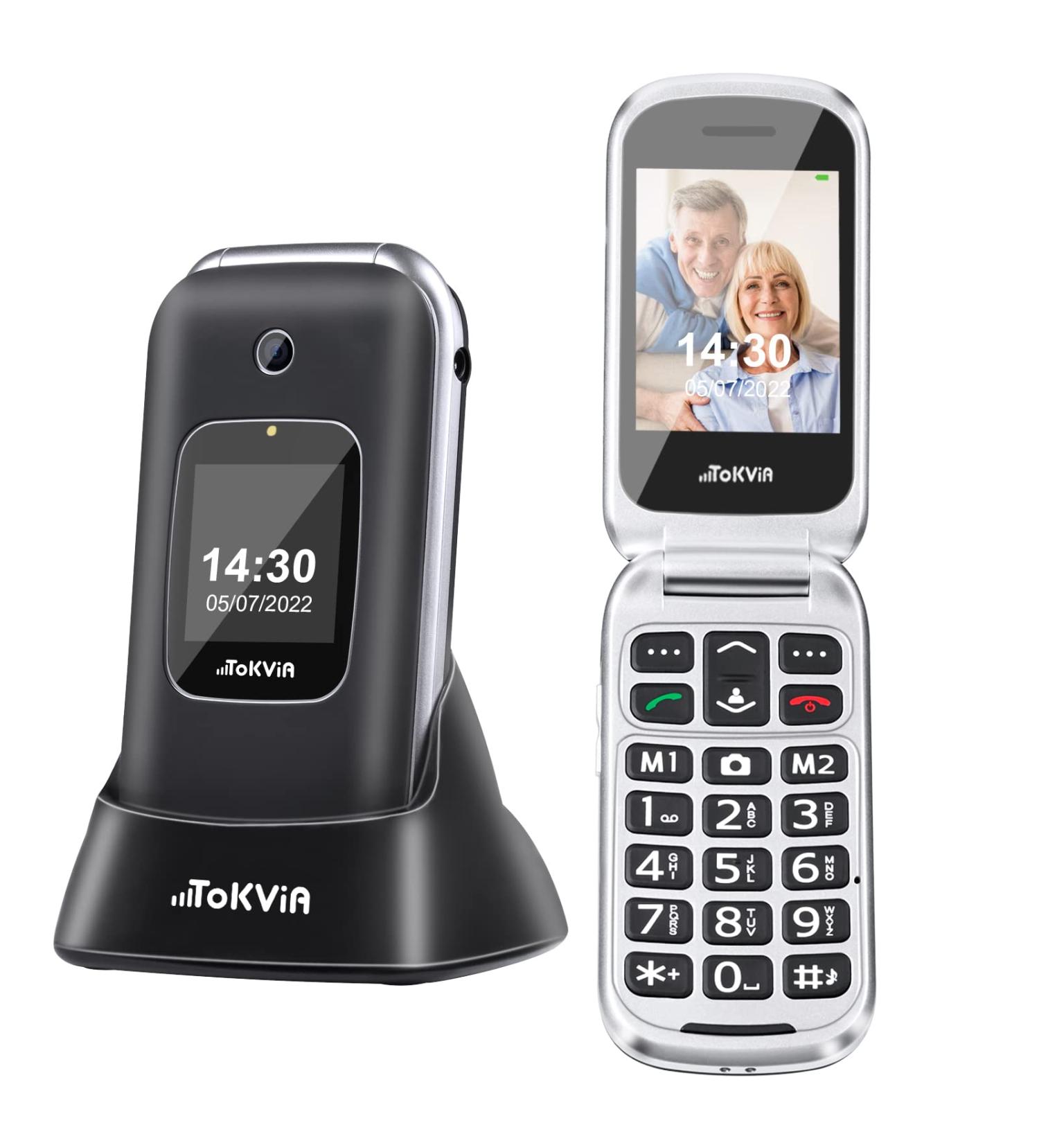 TOKVIA Unlocked Mobile Phone for Elderly with Big Buttons and SOS Button | Senior Flip Phone with Large Numbers | Dual Display 2.4 + 1.77 inches | T221 Black - Buy Online on GoSupps.com