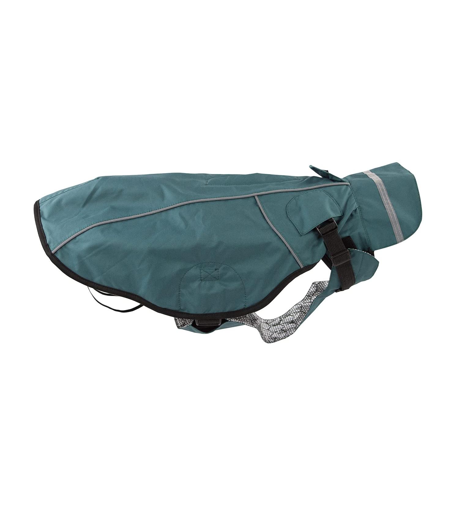 Jeggo Dry Dog raincoat for dogs with the zipper to open on both sides water and windproof breathable with inner lining for protection against cold (green-blue 38 cm) green-blue 38 cm